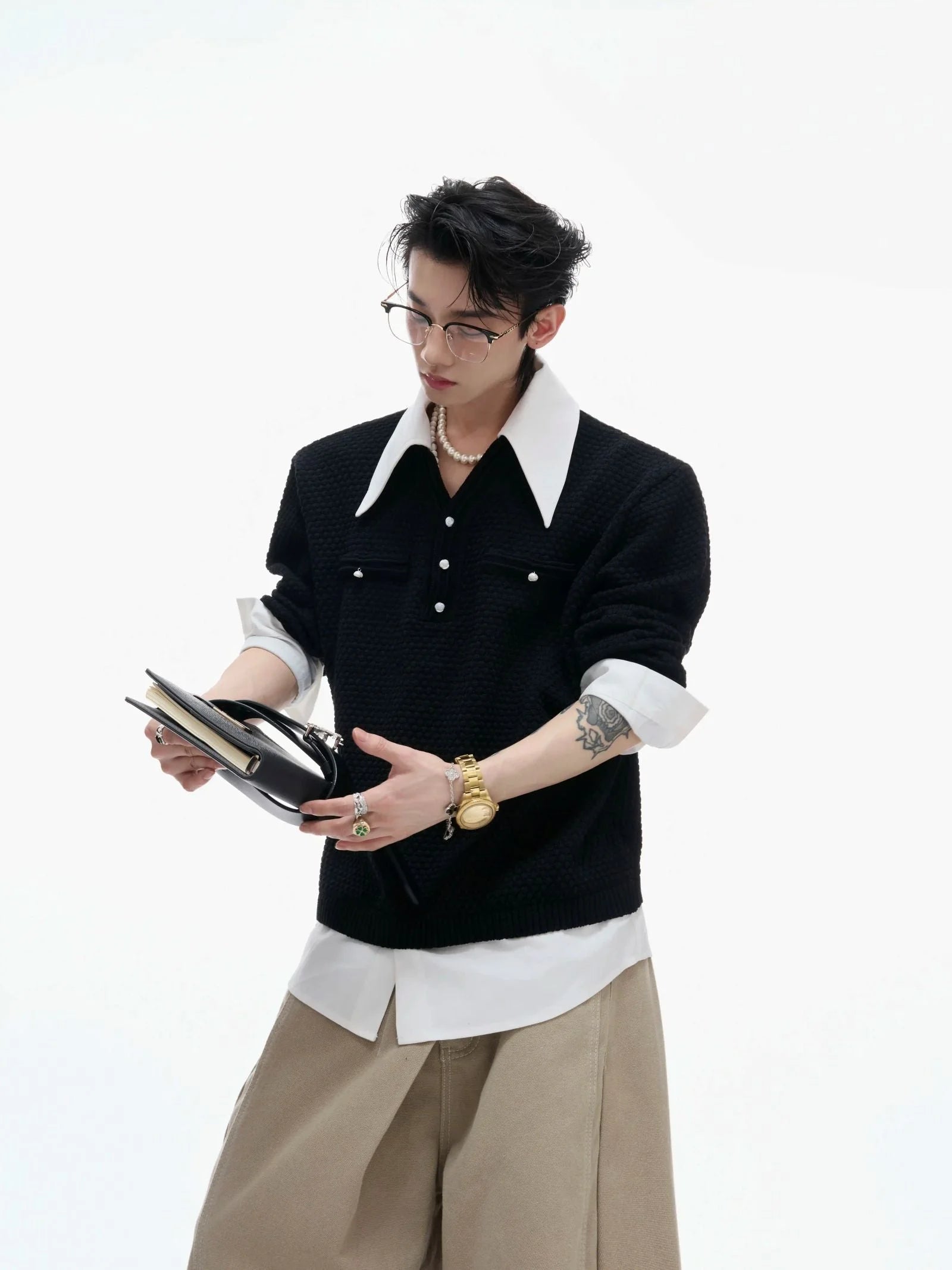 Businesscore Waffle-Knit Polo Sweater - Fuga Studios