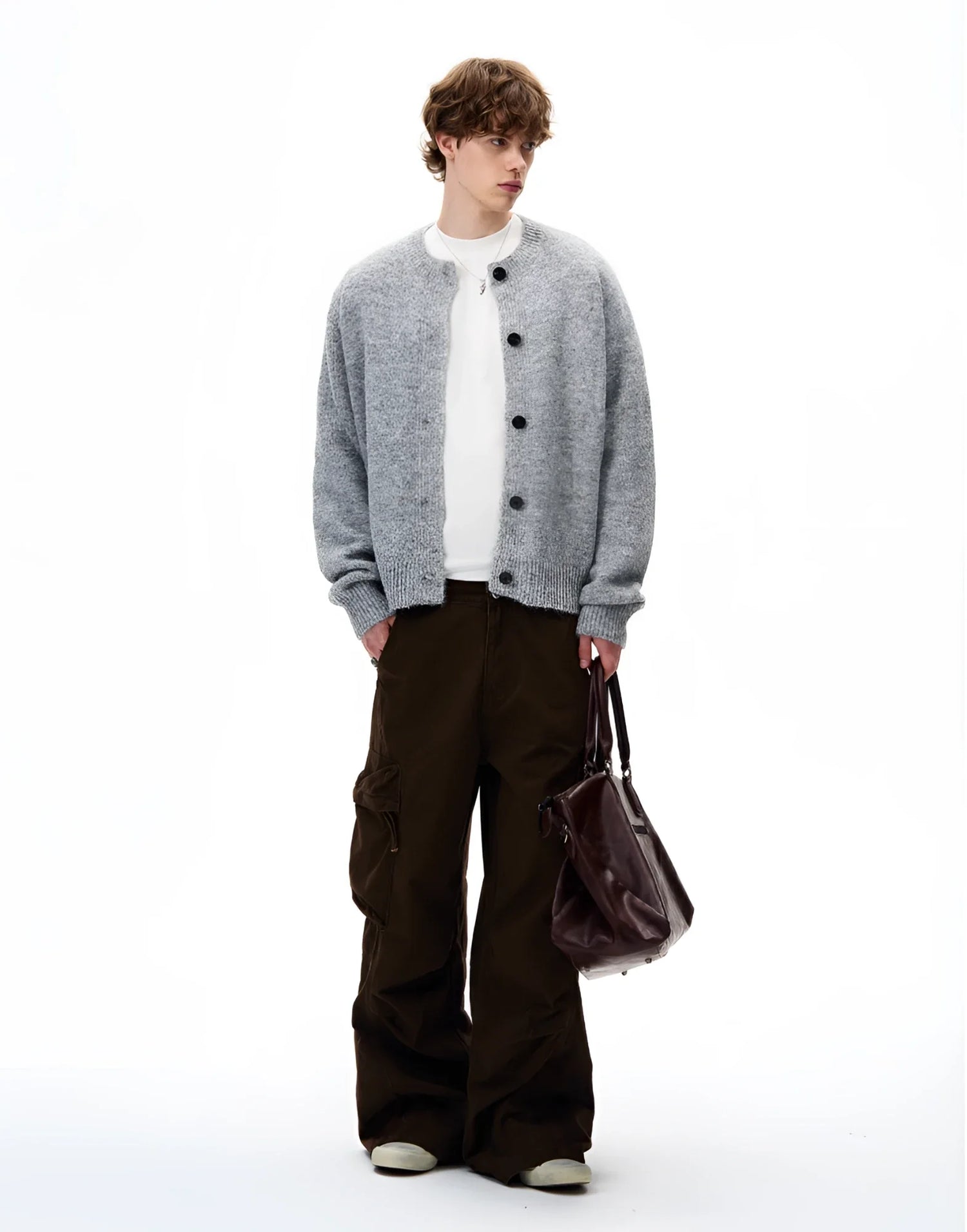Businesscore Wool-Blend Button Cardigan - Fuga Studios