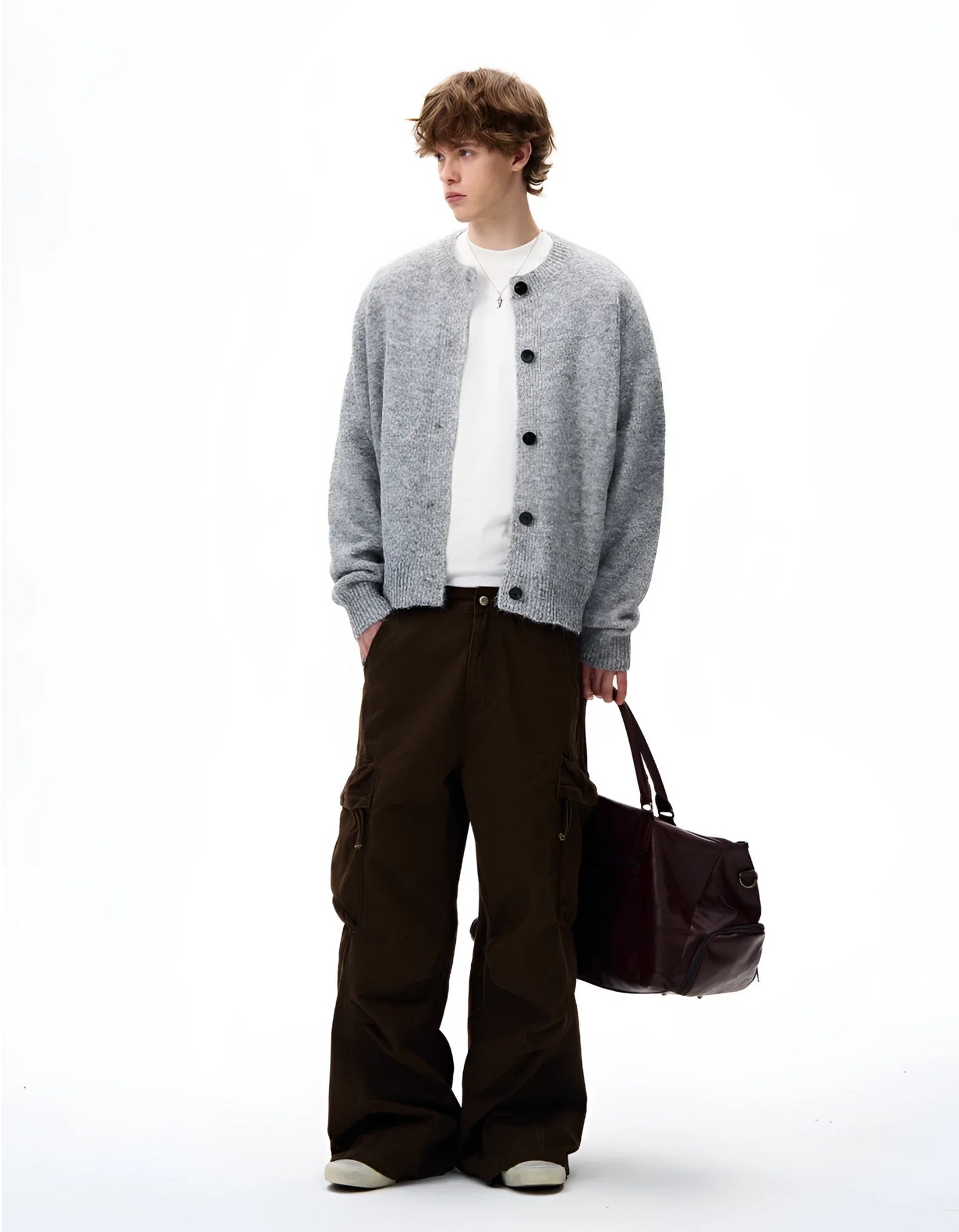 Businesscore Wool-Blend Button Cardigan - Fuga Studios