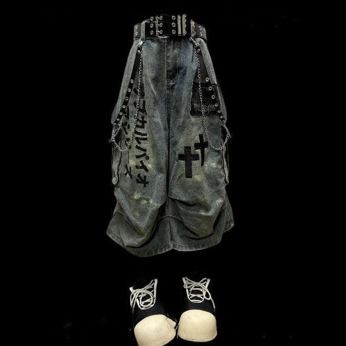 Gothic Y2K Kanji Chain Shorts