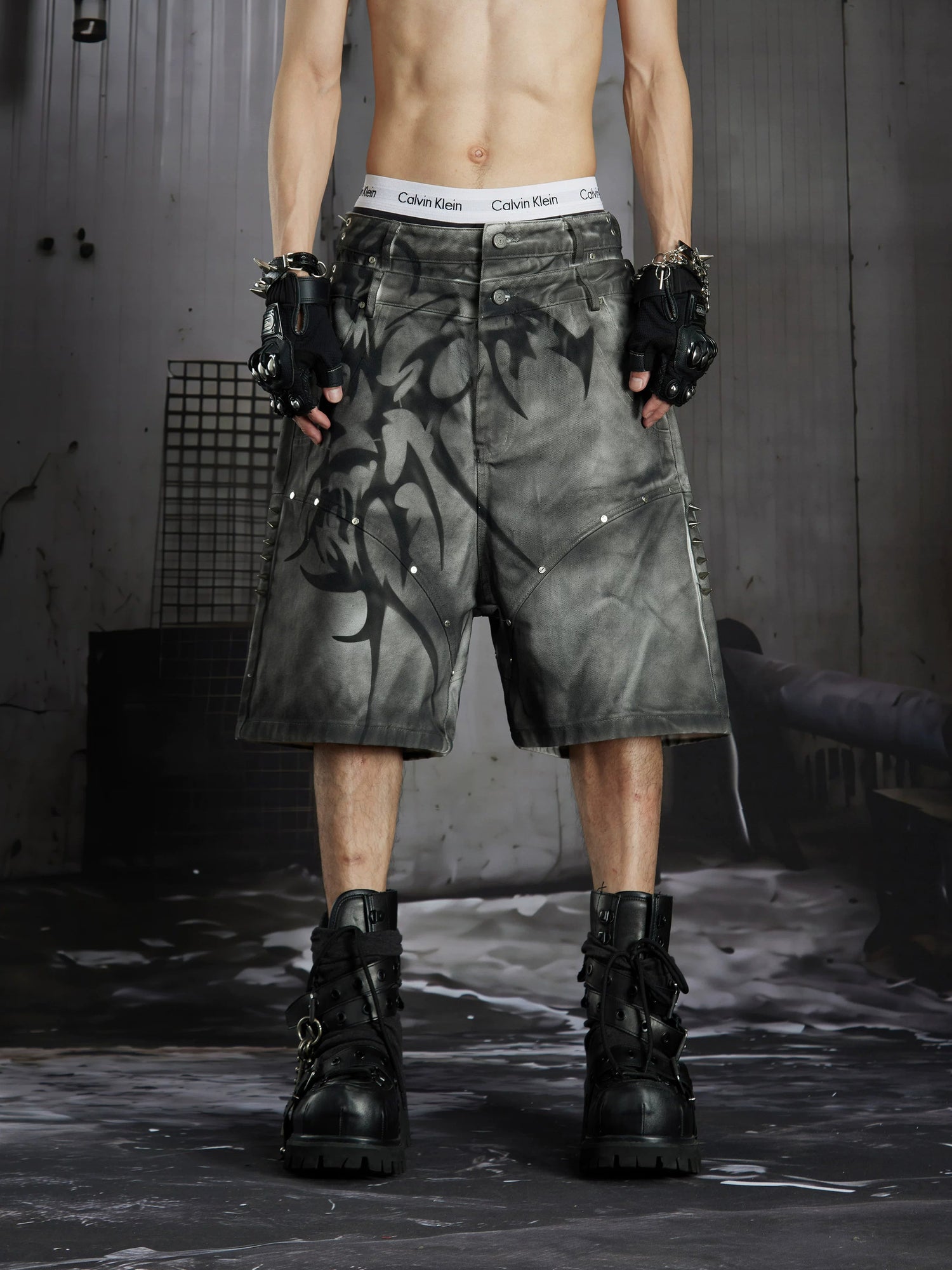 Gothic Y2K Tribal Studded Jorts 1