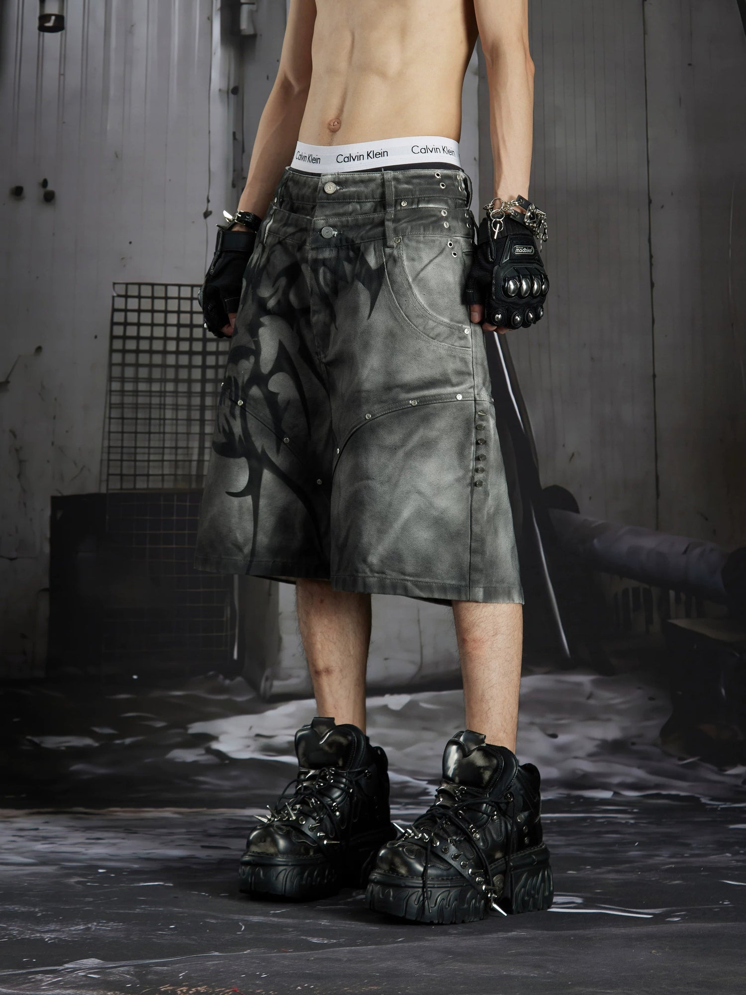 Gothic Y2K Tribal Studded Jorts 2