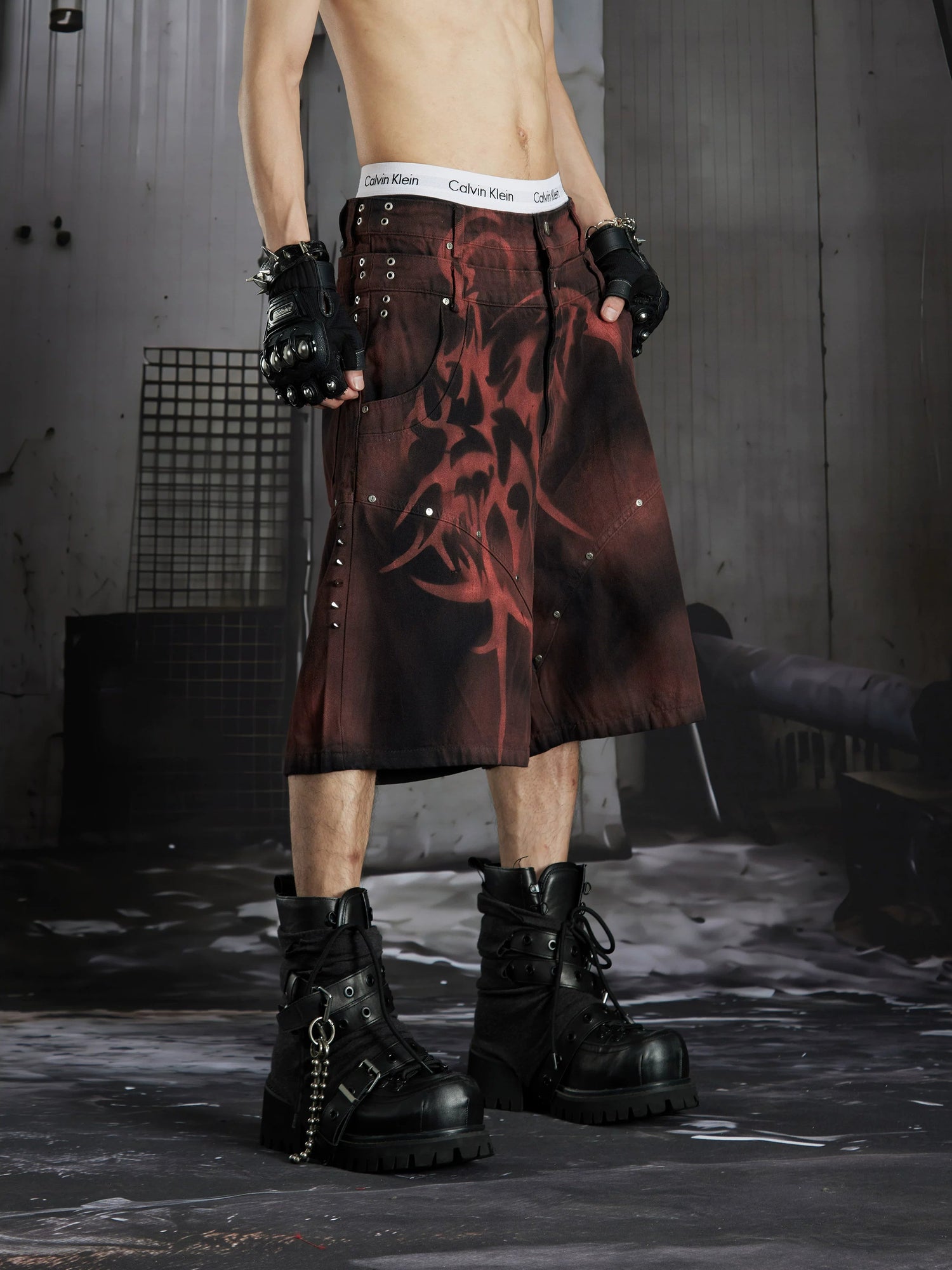 Gothic Y2K Tribal Studded Jorts 3