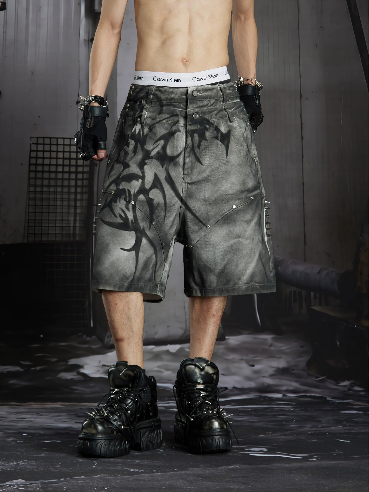 Gothic Y2K Tribal Studded Jorts 3