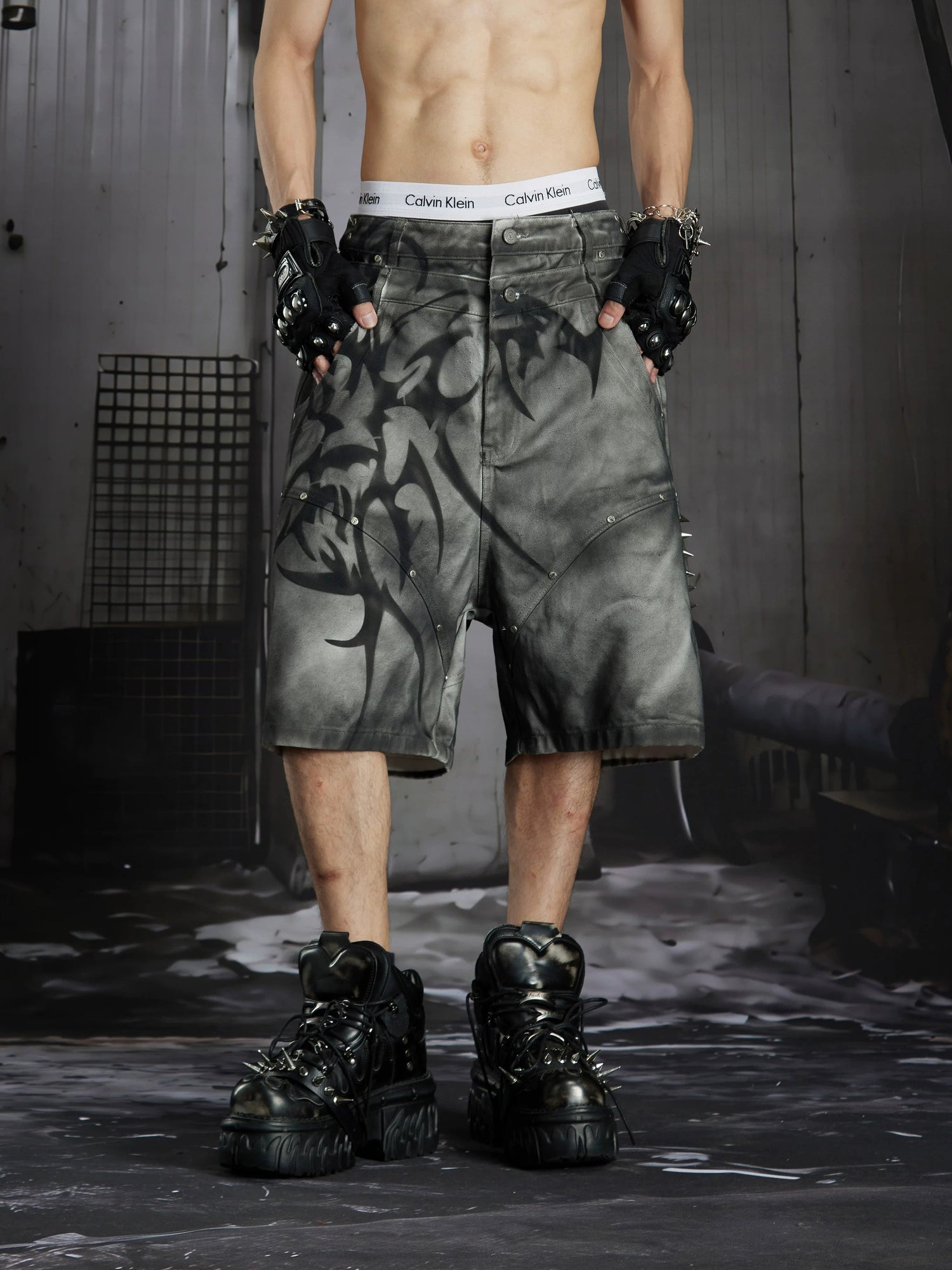 Gothic Y2K Tribal Studded Jorts 5