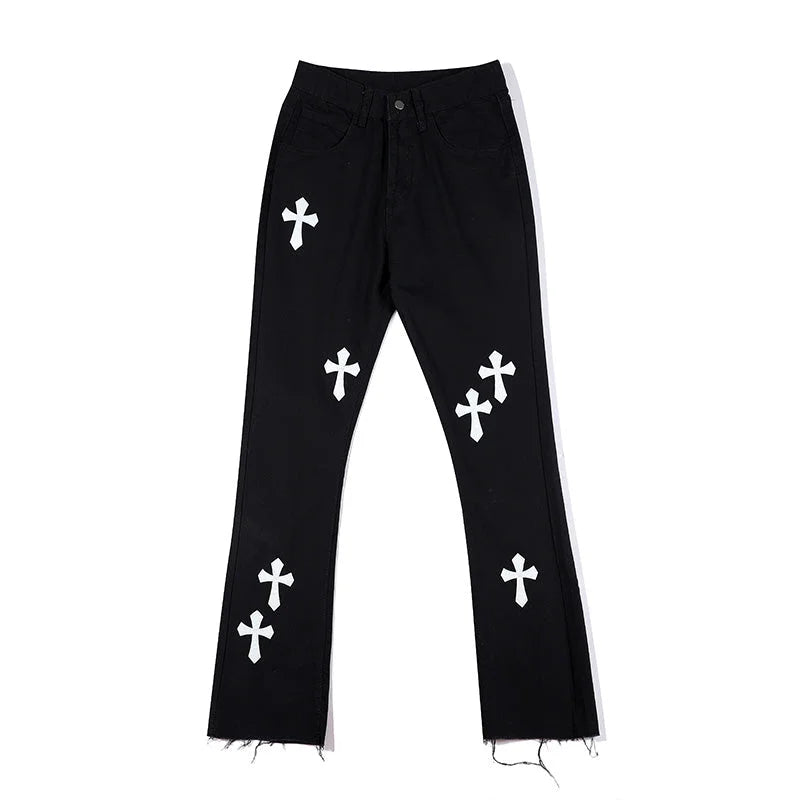 Gothic Cross Badge Jeans - Ultra Techwear