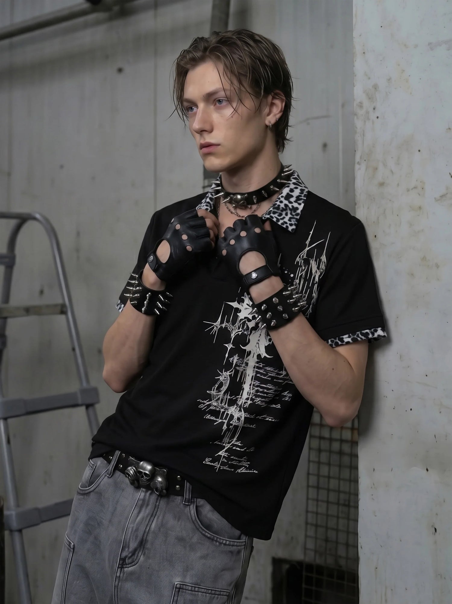 Gothic Cross Collar Polo Shirt 4