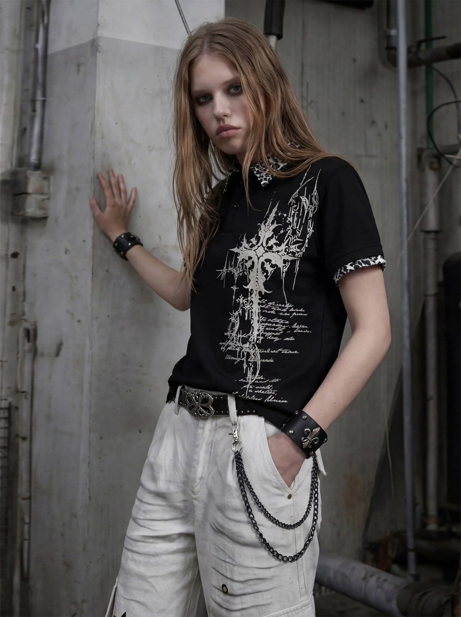 Gothic Cross Collar Polo Shirt 1