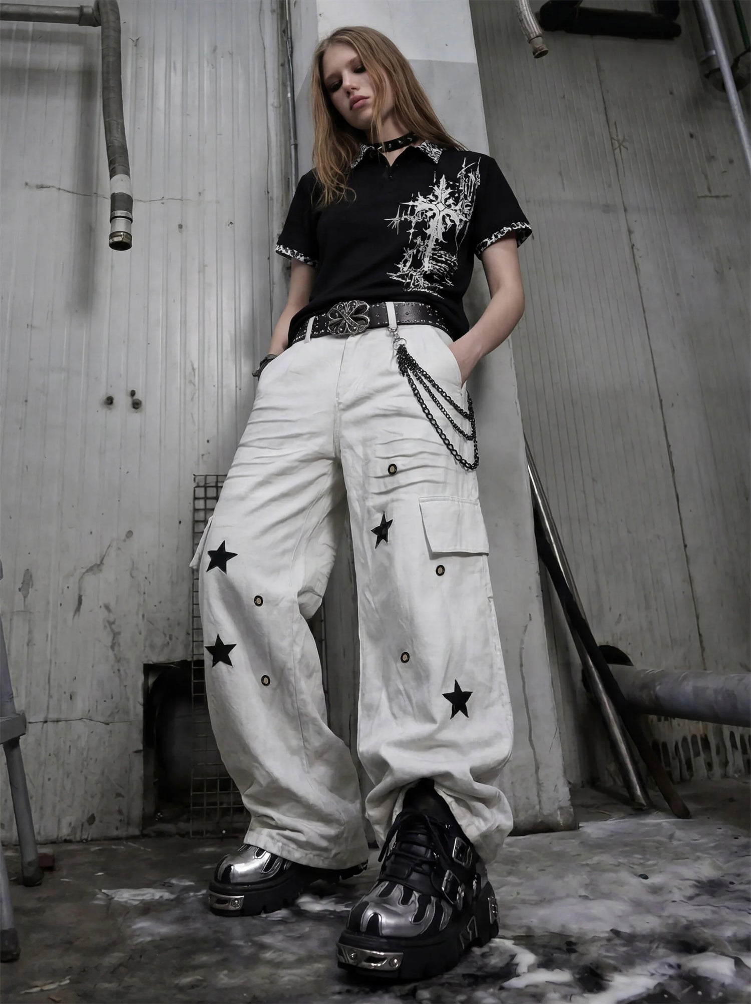 Gothic Cross Collar Polo Shirt 5