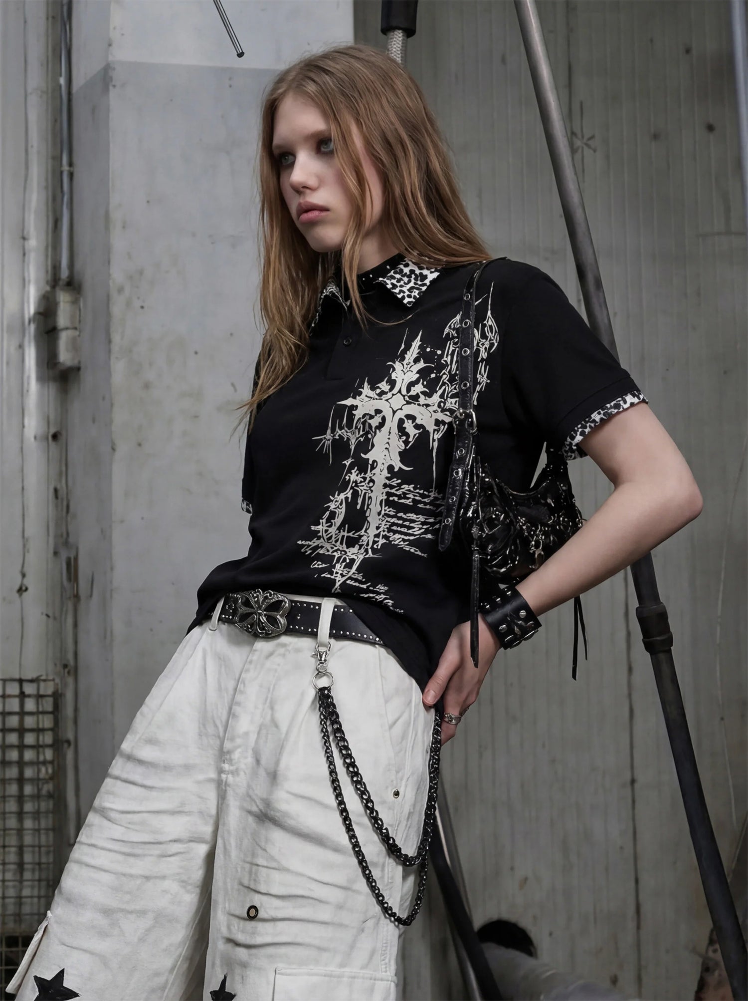Gothic Cross Collar Polo Shirt 2