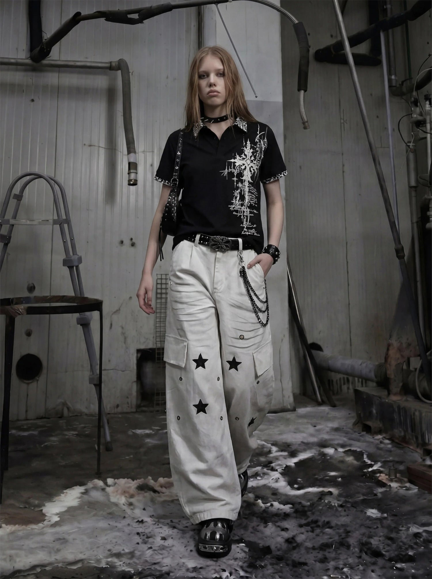 Gothic Cross Collar Polo Shirt 4