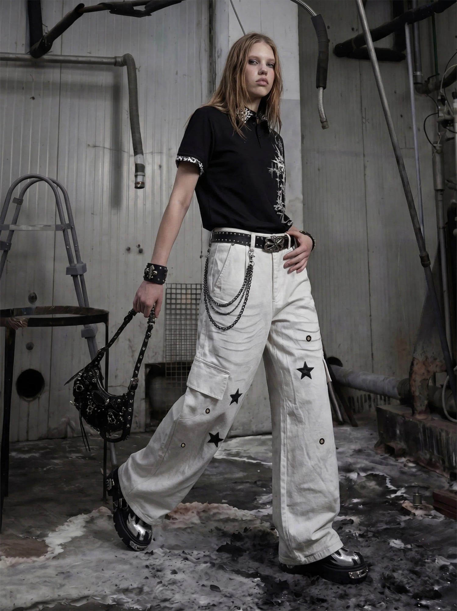 Gothic Cross Collar Polo Shirt 1