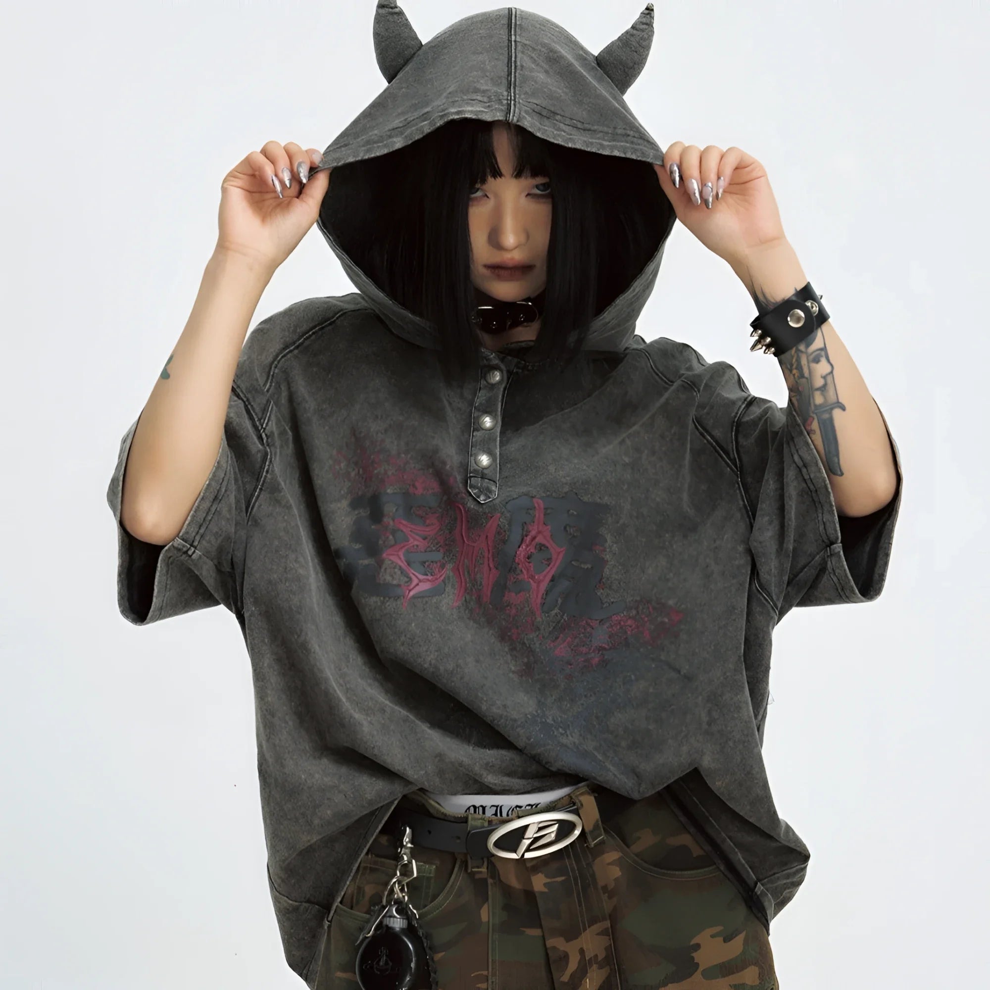 Gothic Darkwear Devil Horn Hoodie - Fūga-Studios