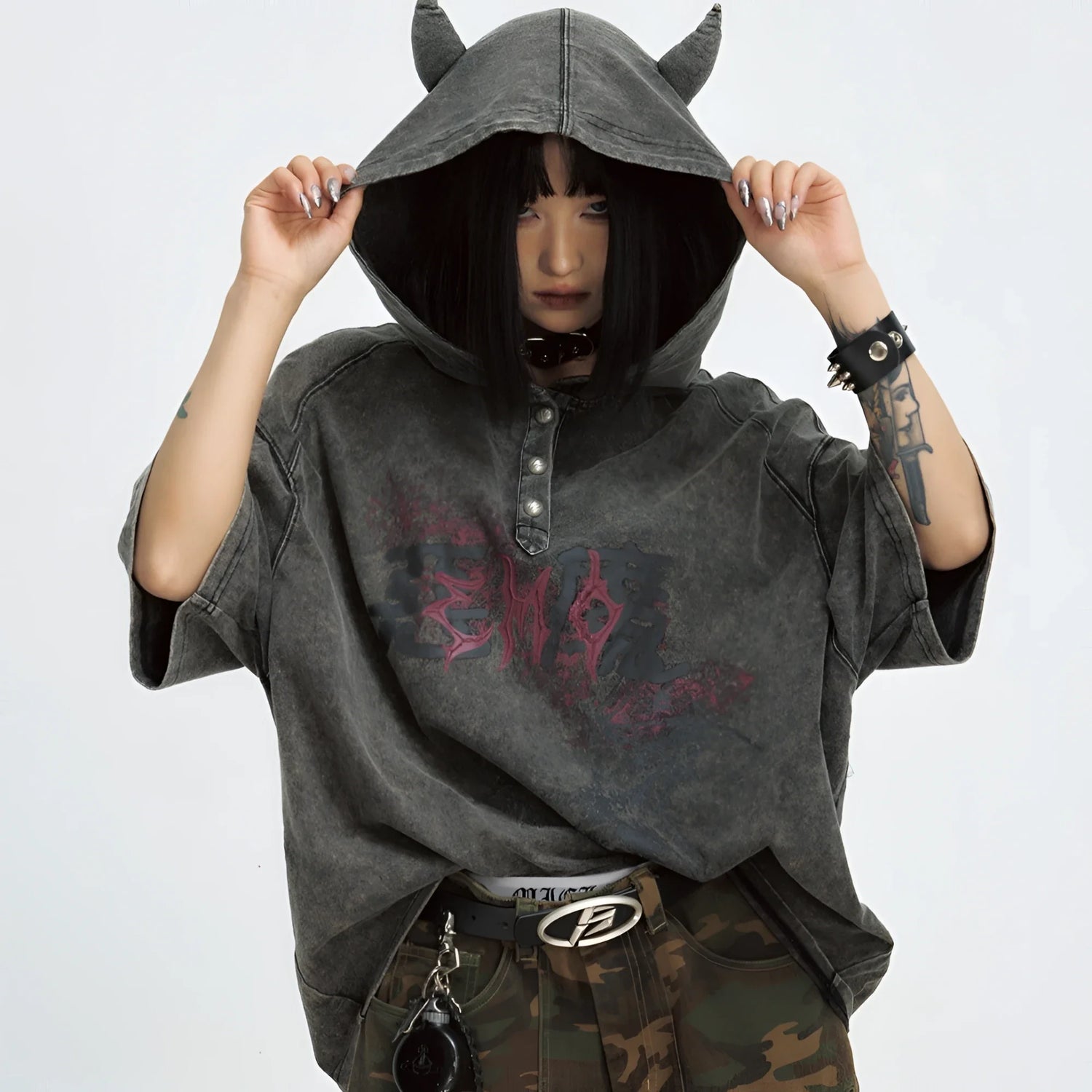 Gothic Darkwear Devil Horn Hoodie - Fūga-Studios