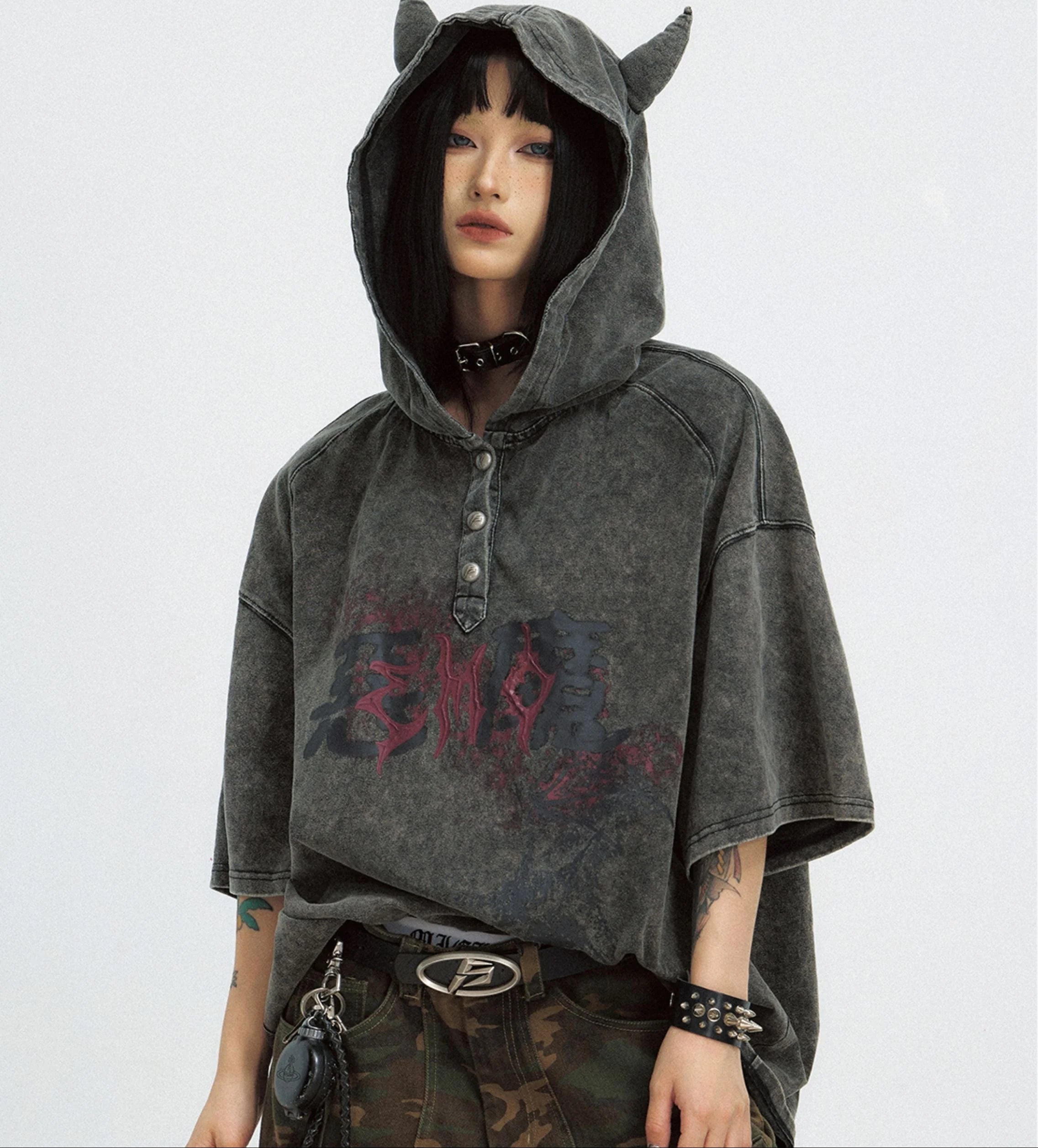 Gothic Darkwear Devil Horn Hoodie - Fūga-Studios