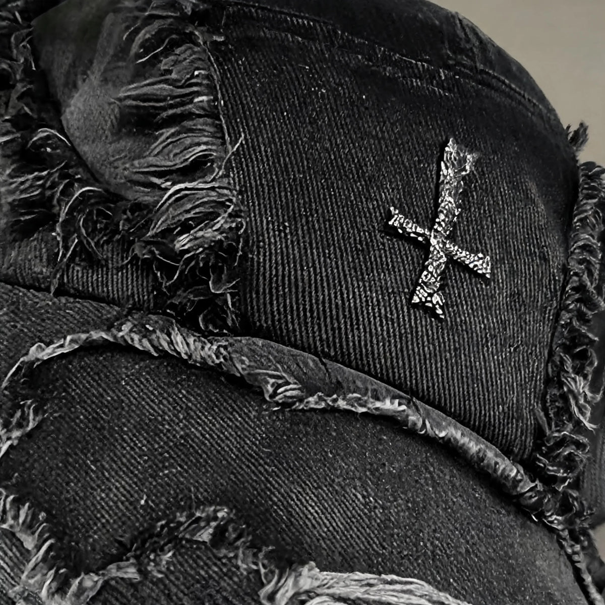 Gothic Distressed Cross Denim Cap - Fuga Studios
