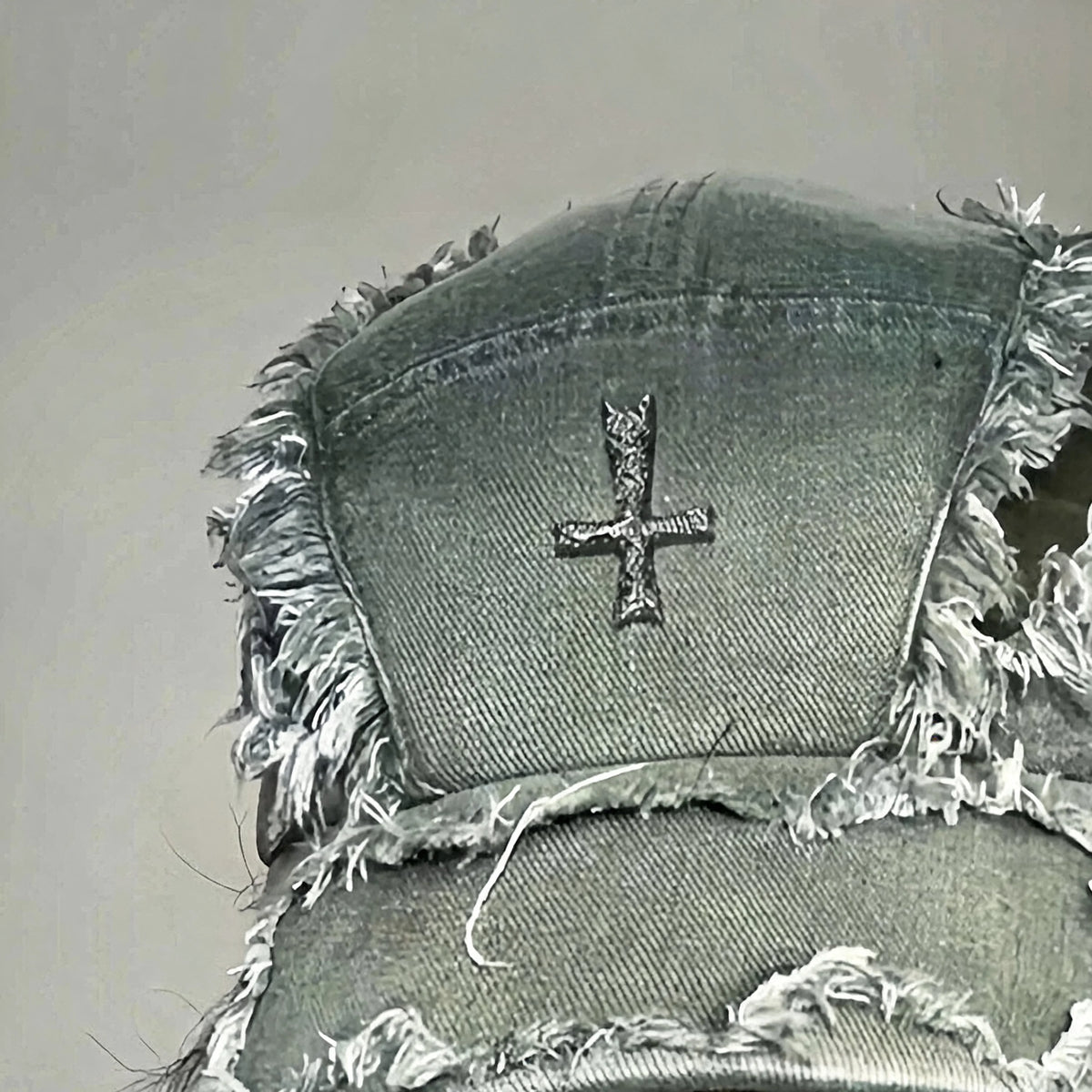 Gothic Distressed Cross Denim Cap - Fuga Studios