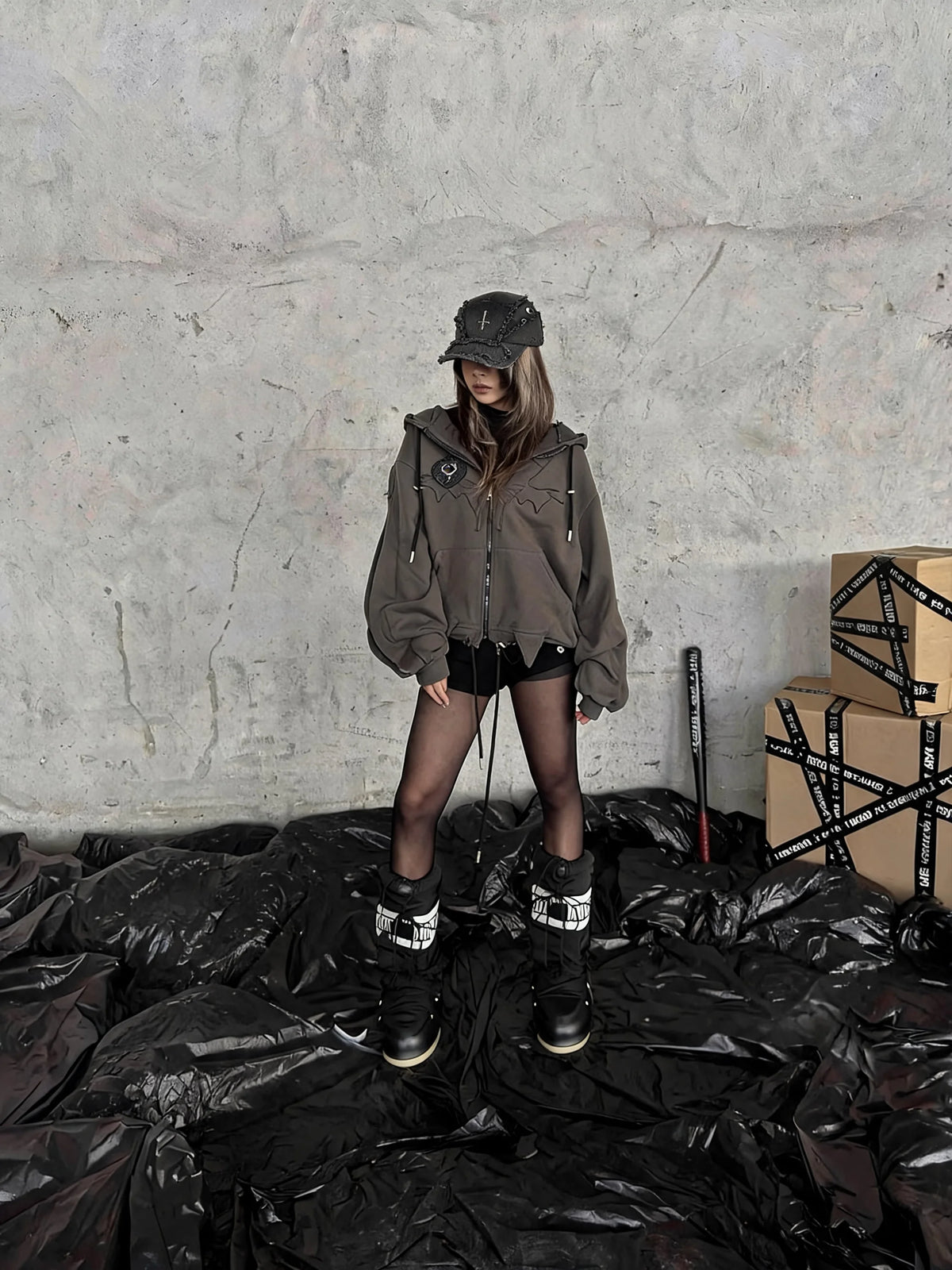 Gothic Distressed Cross Denim Cap - Fuga Studios