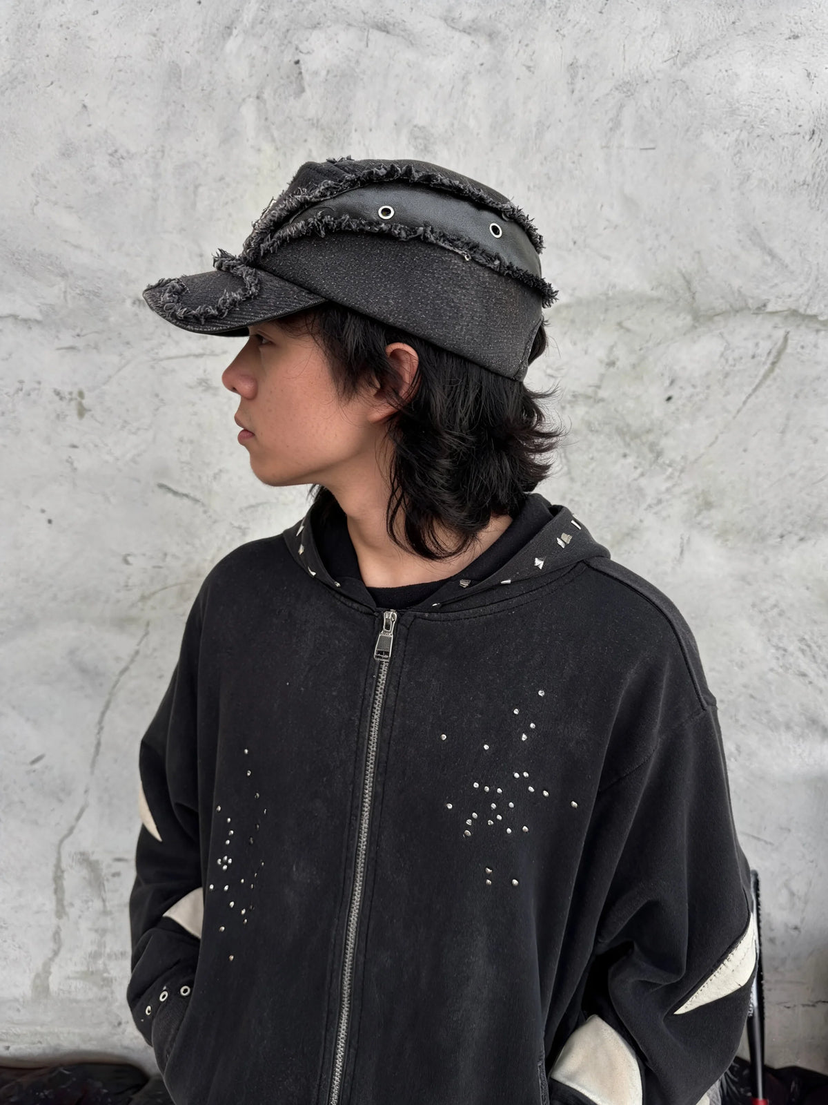 Gothic Distressed Cross Denim Cap - Fuga Studios