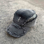 Gothic Distressed Cross Denim Cap - Fuga Studios