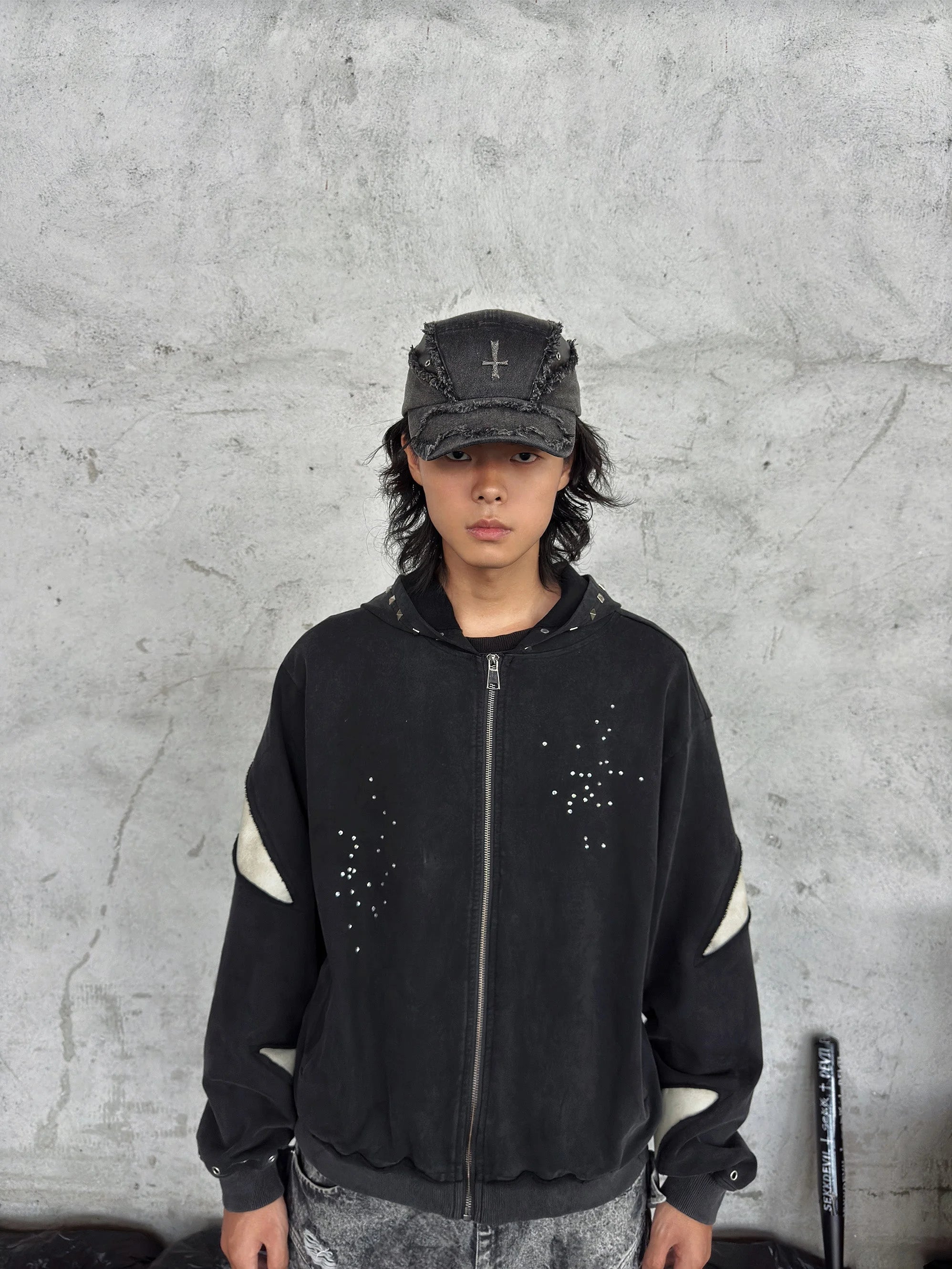 Gothic Distressed Cross Denim Cap - Fuga Studios