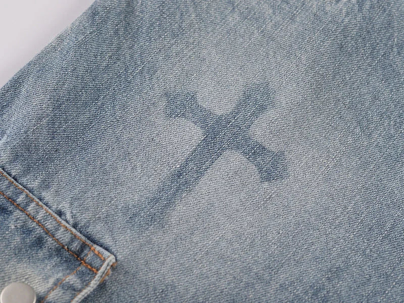 Gothic Flame Cross Denim Jeans - Ultra Techwear