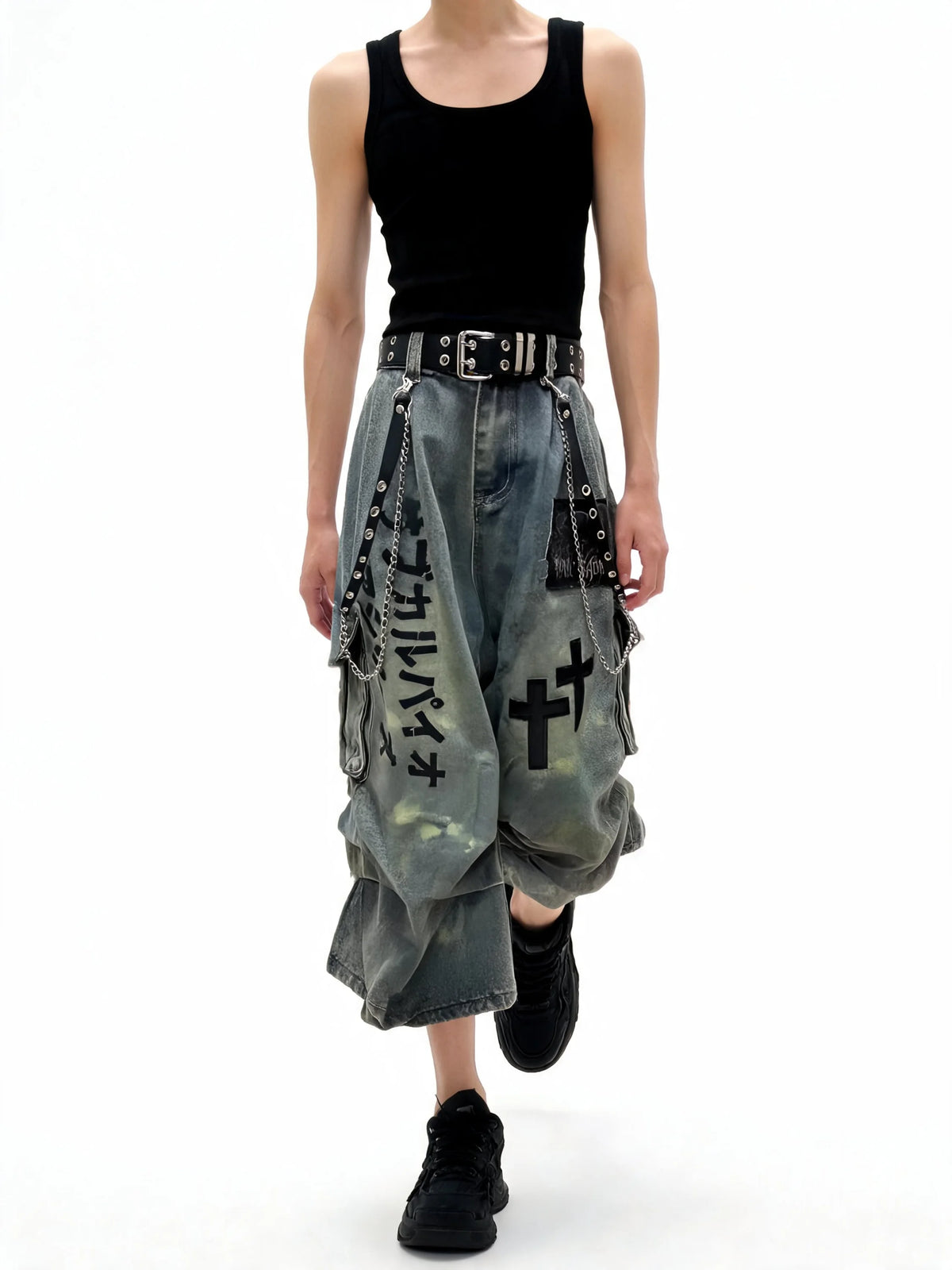 Gothic Y2K Kanji Chain Shorts - Fuga Studios