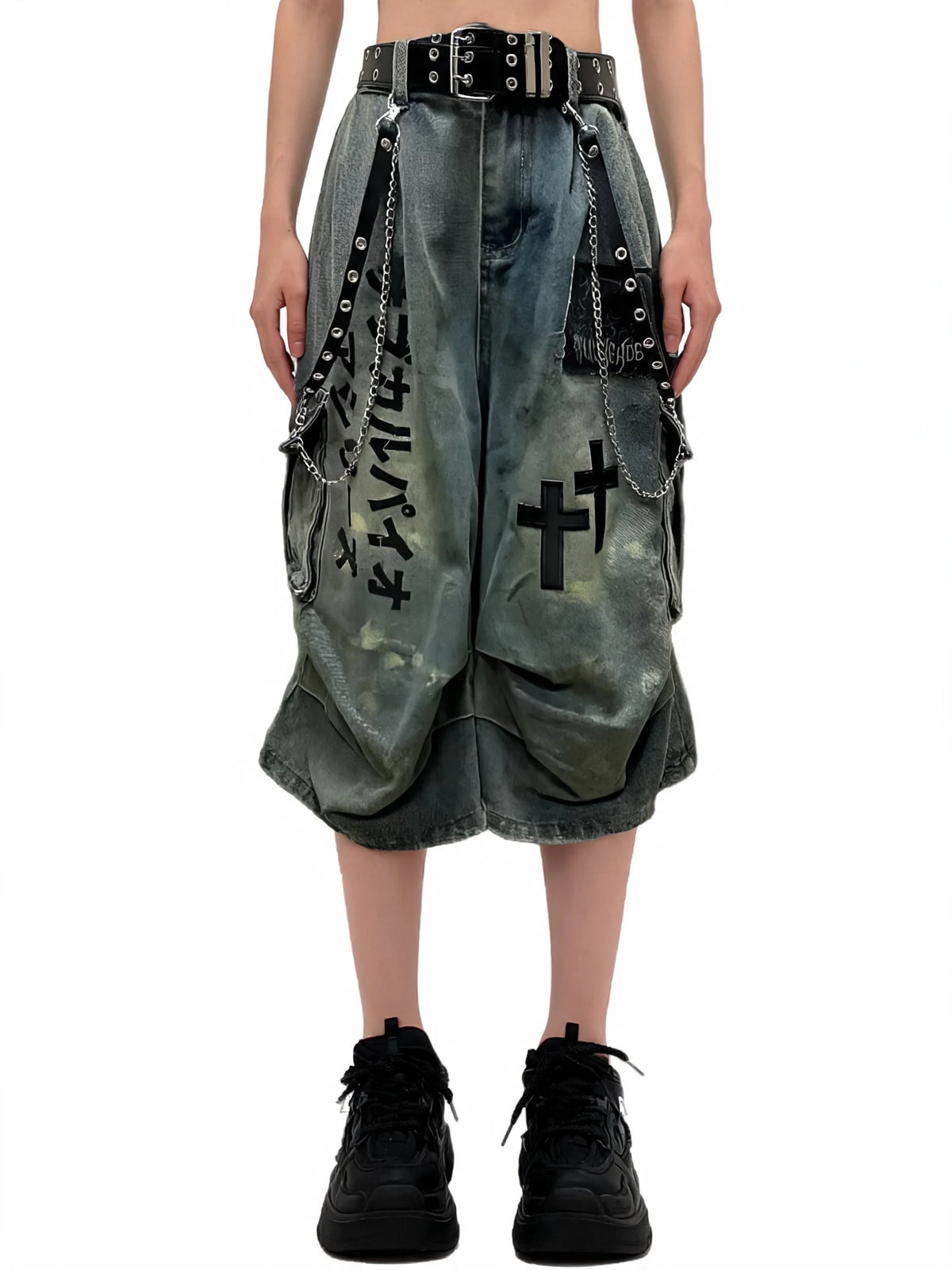 Gothic Y2K Kanji Chain Shorts - Fuga Studios