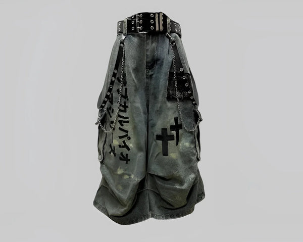 gotický Y2K Kanji Chain Shorts - Fuga Studios