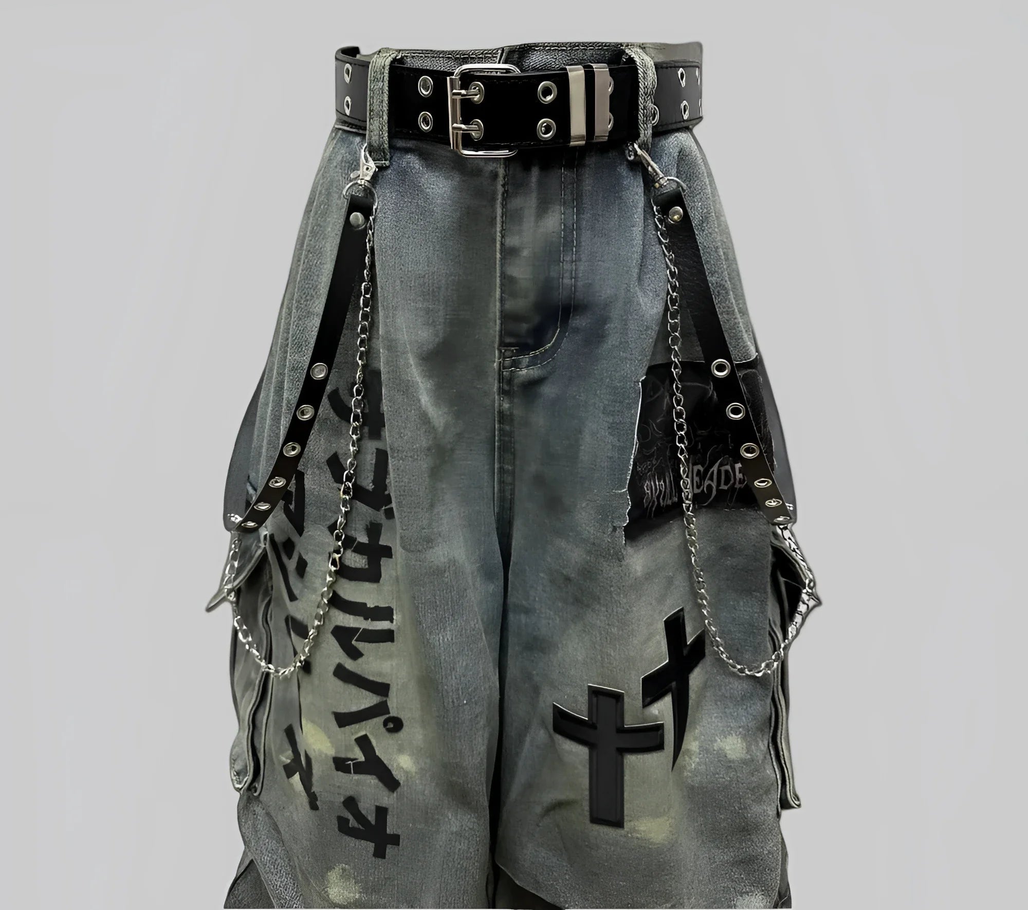 Gothic Y2K Kanji Chain Shorts - Fuga Studios