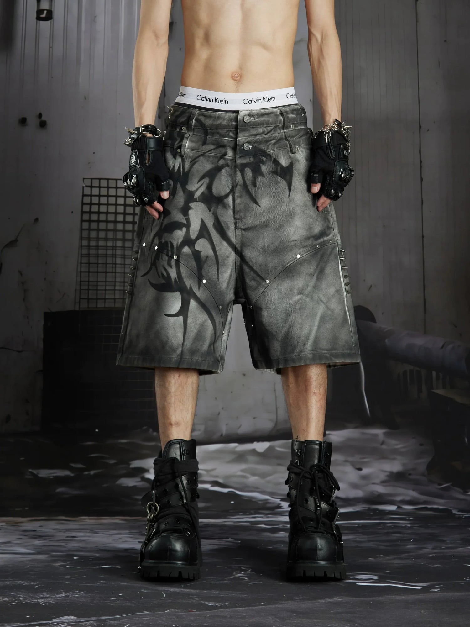 Gothic Y2K Tribal Studded Jorts 1