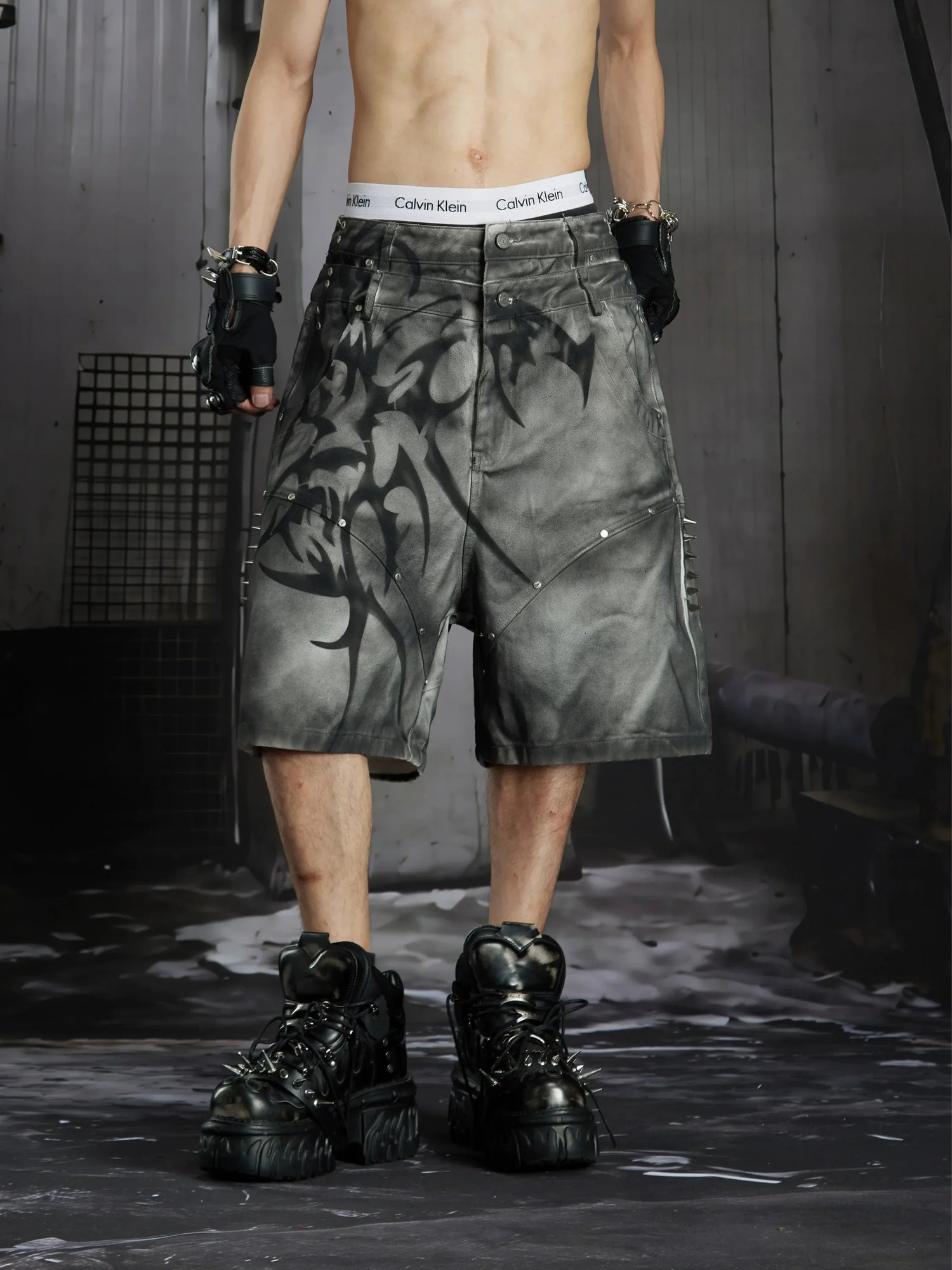 Gothic Y2K Tribal Studded Jorts 3