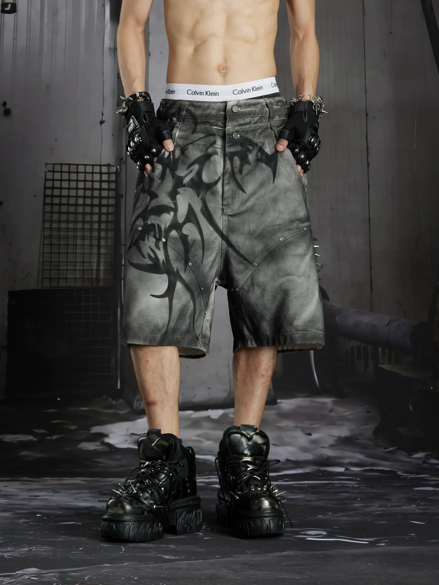 Gothic Y2K Tribal Studded Jorts 5