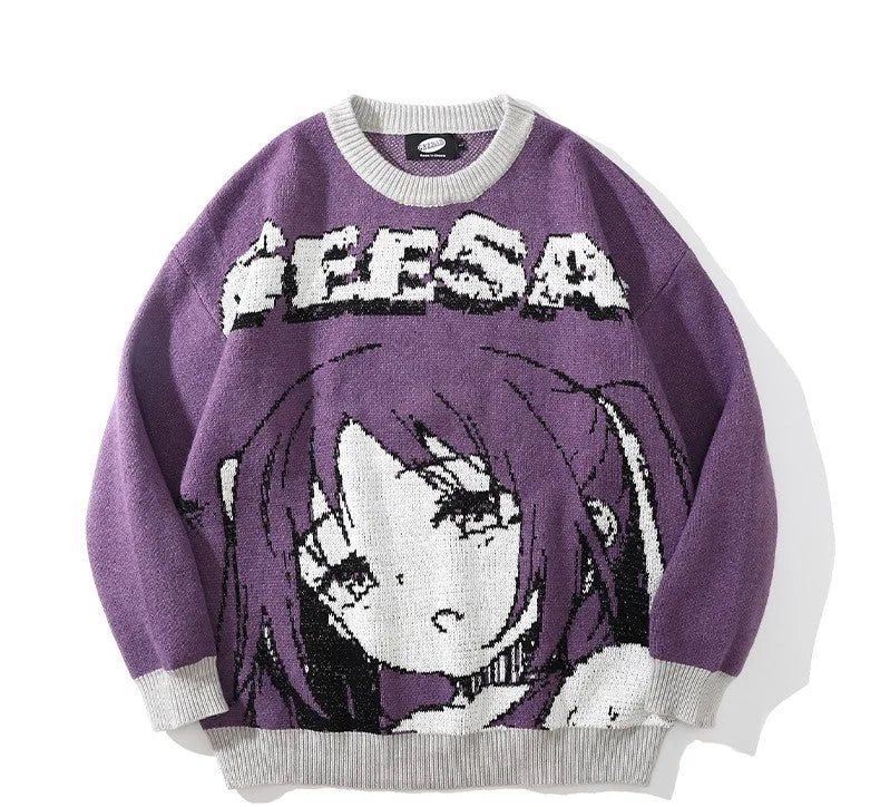 TAKA Original [ Eternet 001 ] anime girl knit jumper |100% cotton | cream  color | style and comfort | streetwear with quality
