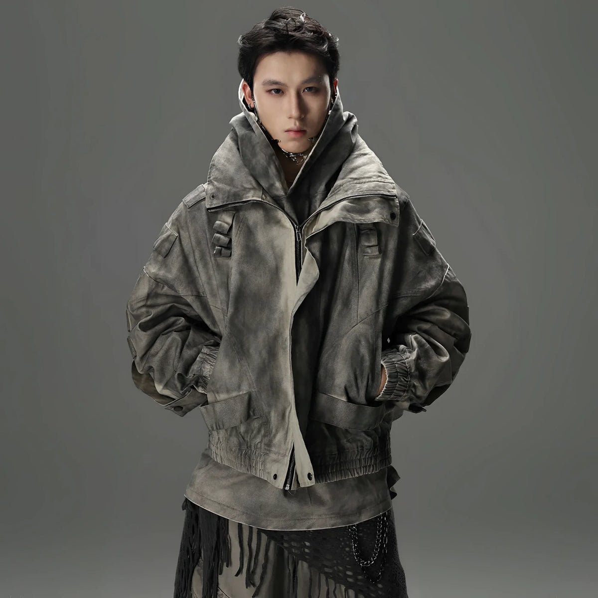 Opium Denim-Jacke. Acid-Wash, cropped, grau. | Fūga Studios