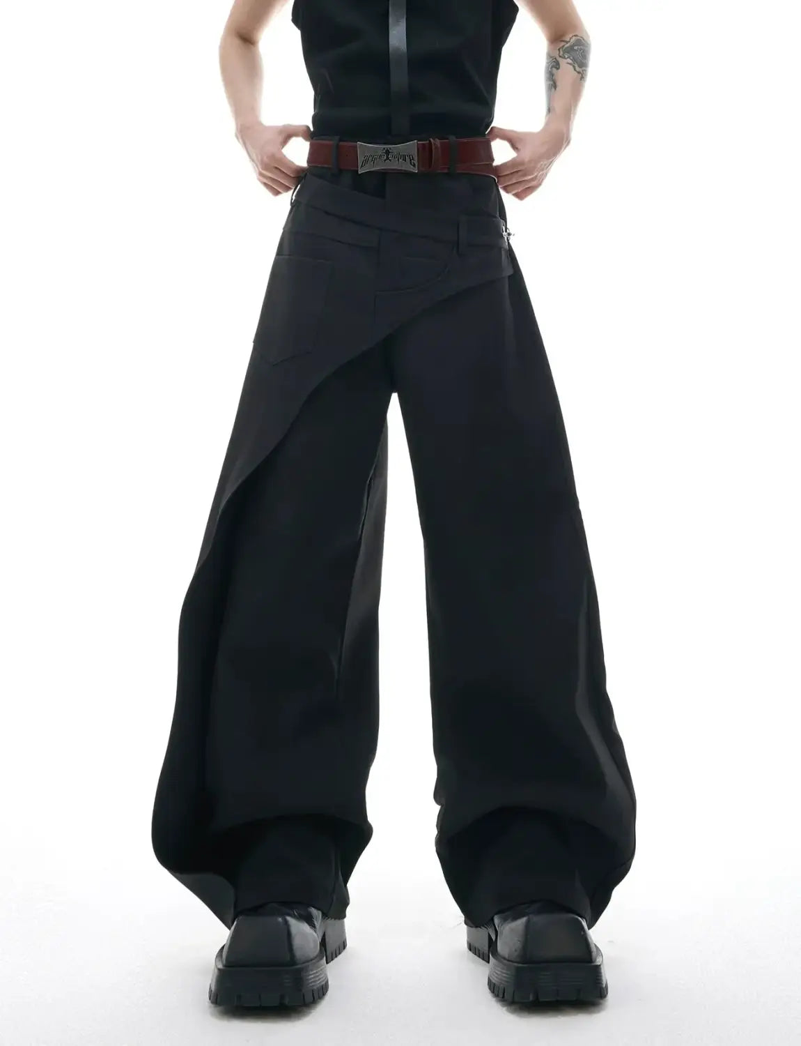 Opium 비대칭 와이드 레그 팬츠