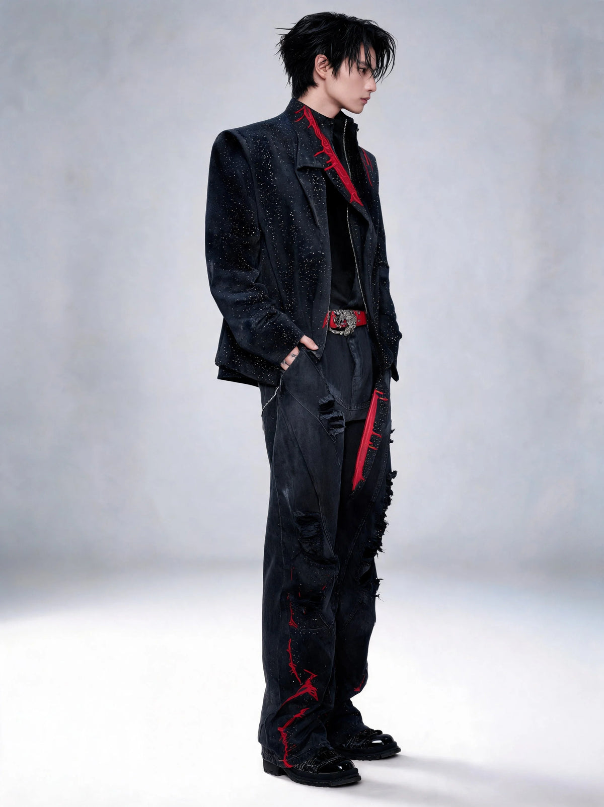 Opium Bloodstain Suede Jacket Schwarz - Fuga Studios