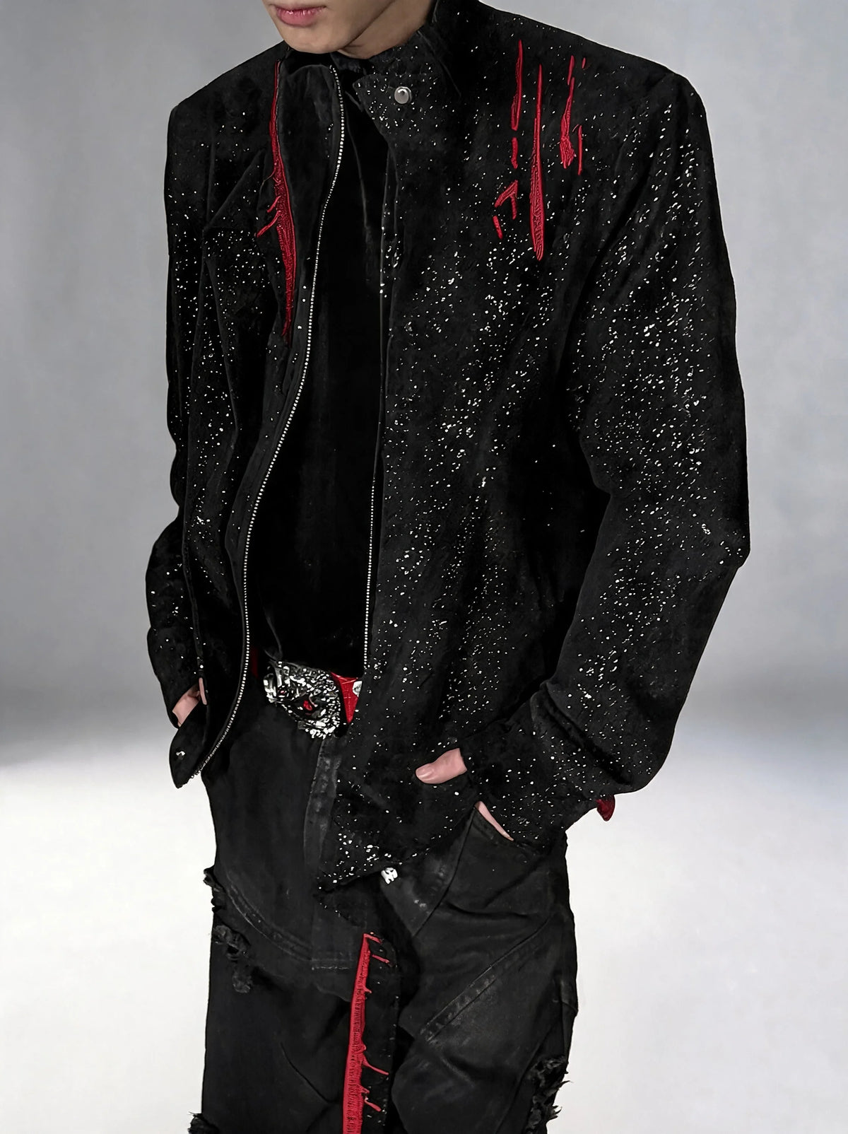 Opium Bloodstain Suede Jacket Schwarz - Fuga Studios