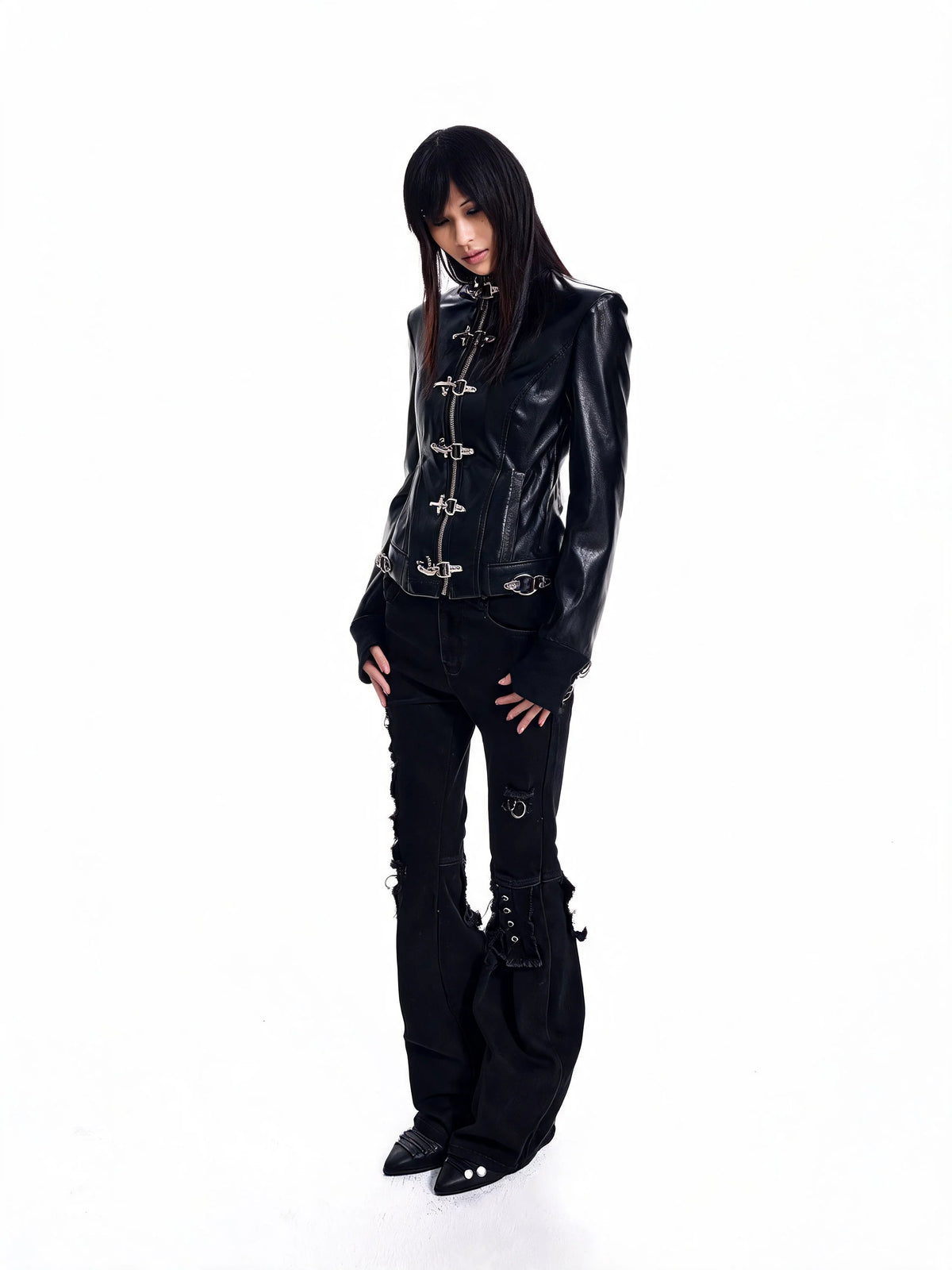 Opium Buckle Leather Jacket Schwarz - Fuga Studios