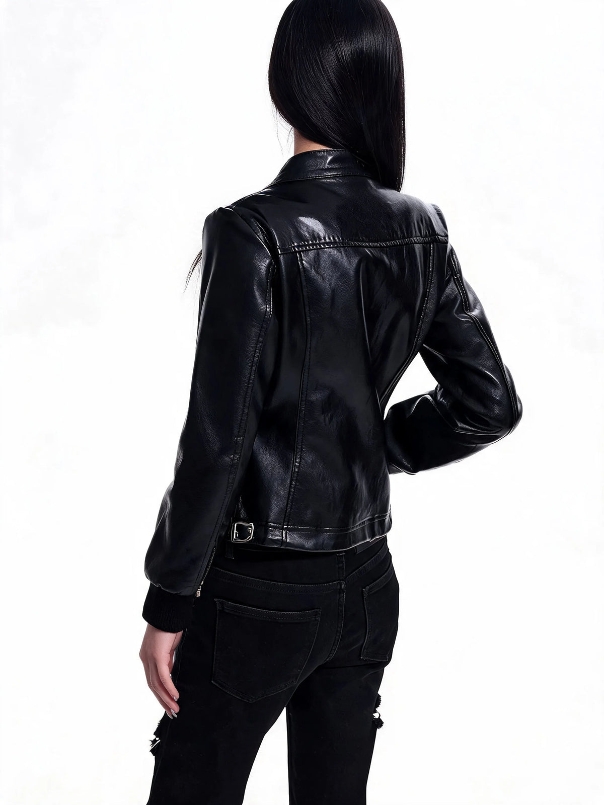 Opium Buckle Leather Jacket Schwarz - Fuga Studios