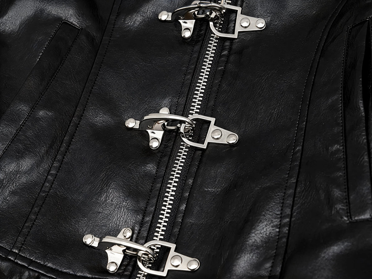 Opium Buckle Leather Jacket Schwarz - Fuga Studios