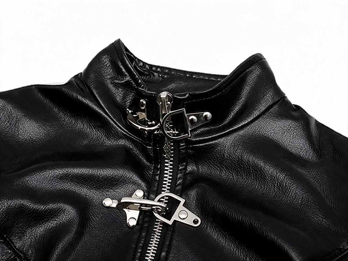 Opium Buckle Leather Jacket Schwarz - Fuga Studios