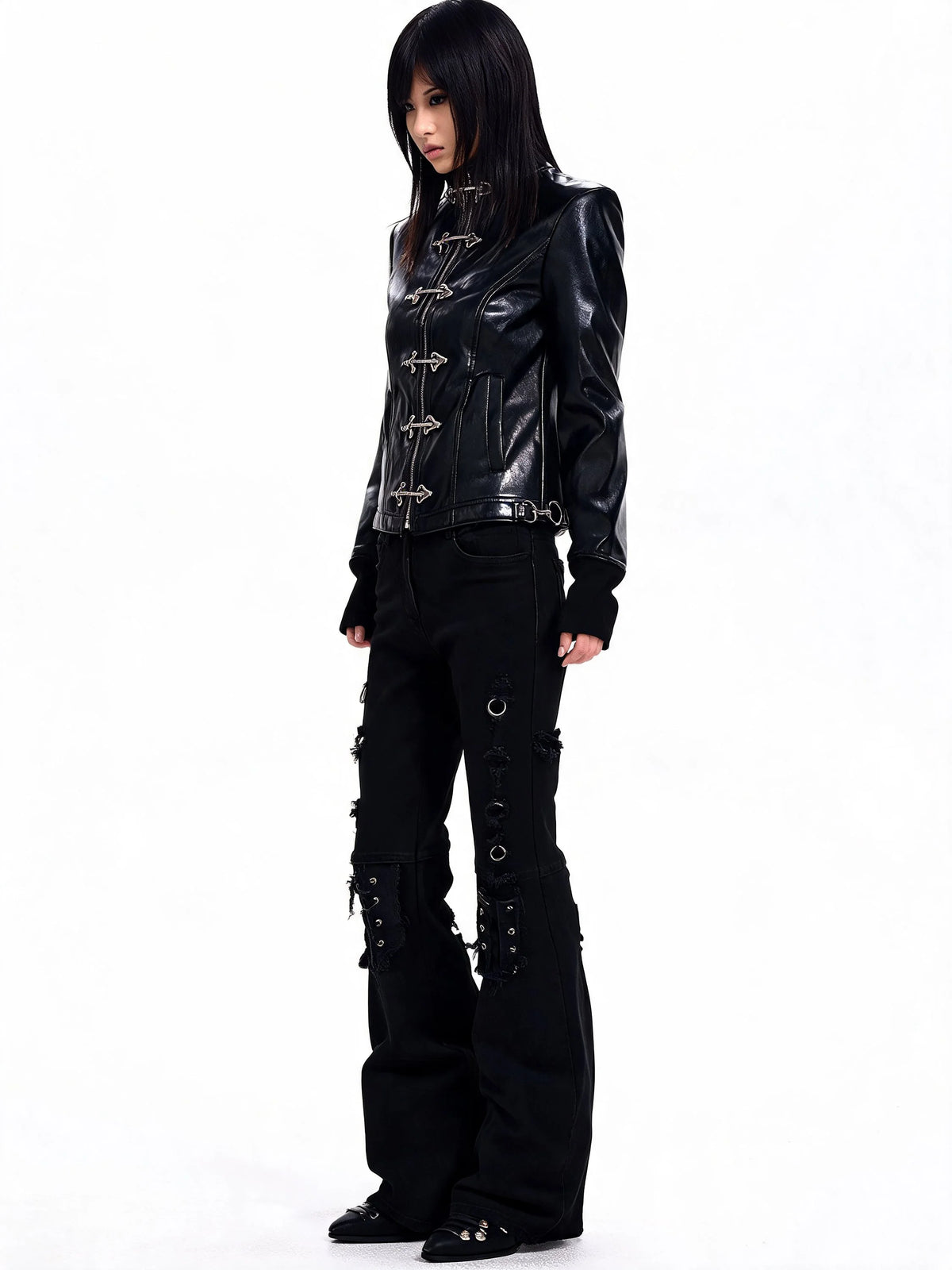 Opium Buckle Leather Jacket Schwarz - Fuga Studios