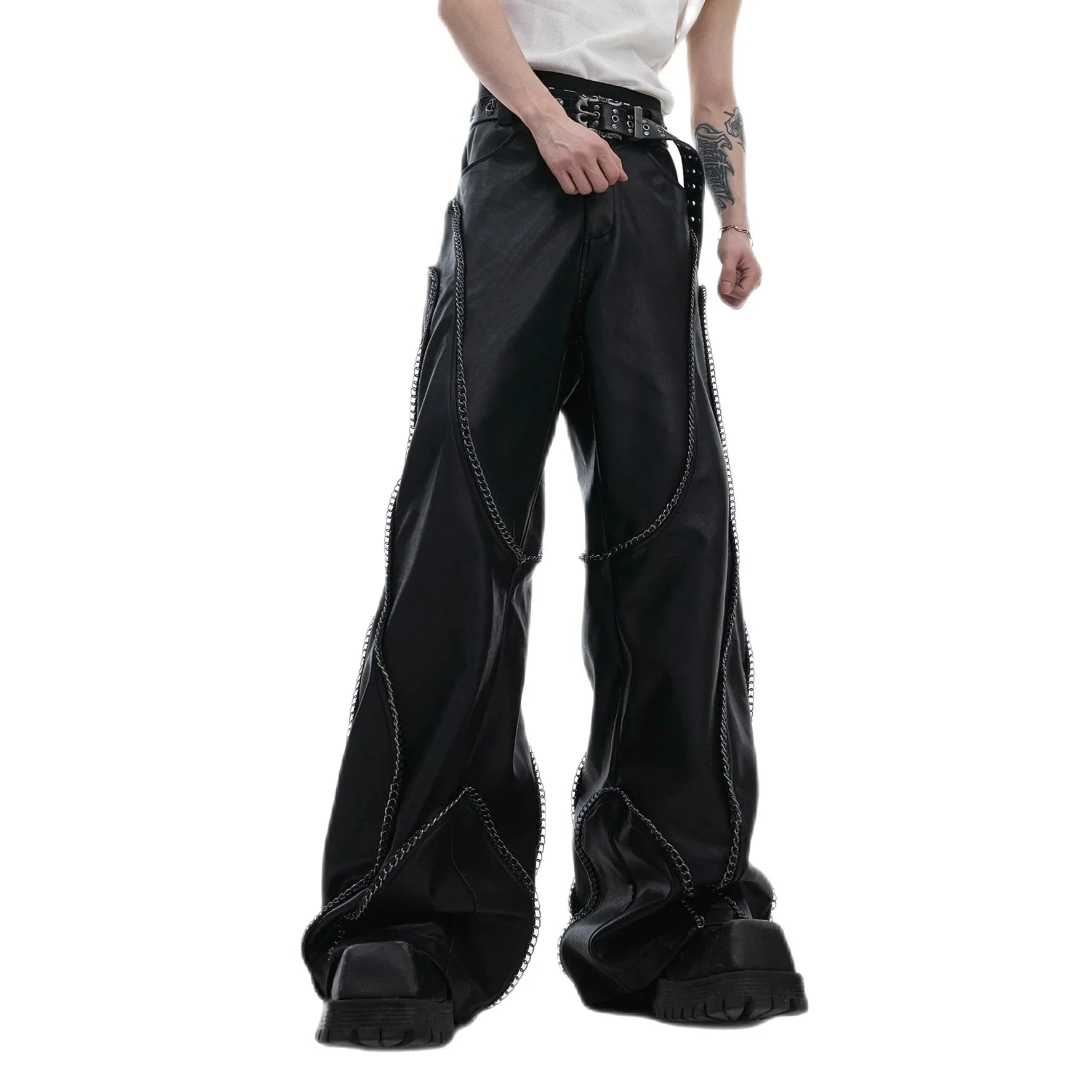 Opium Chain Draped Leather Pants - Fuga Studios