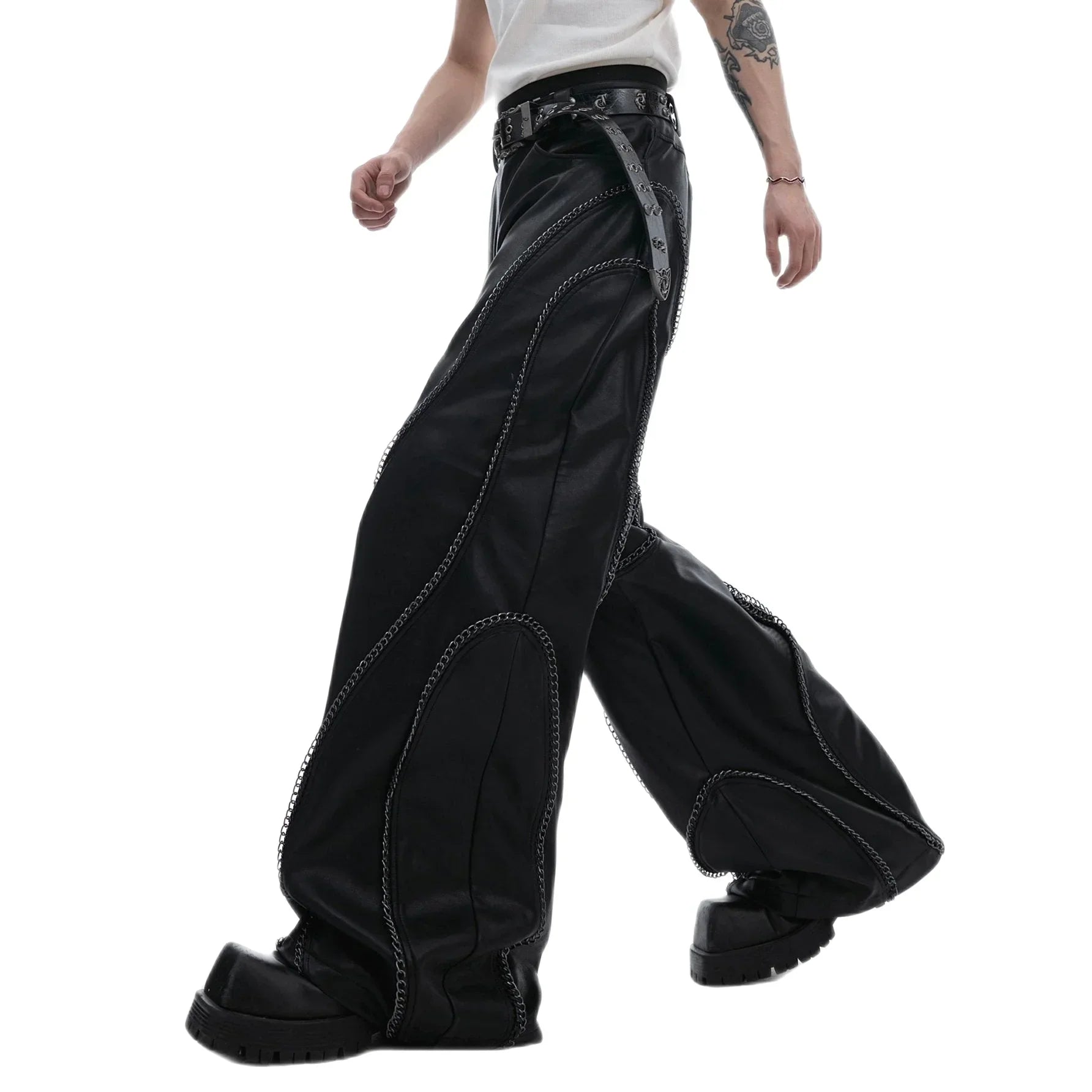 Opium Chain Draped Leather Pants - Fuga Studios