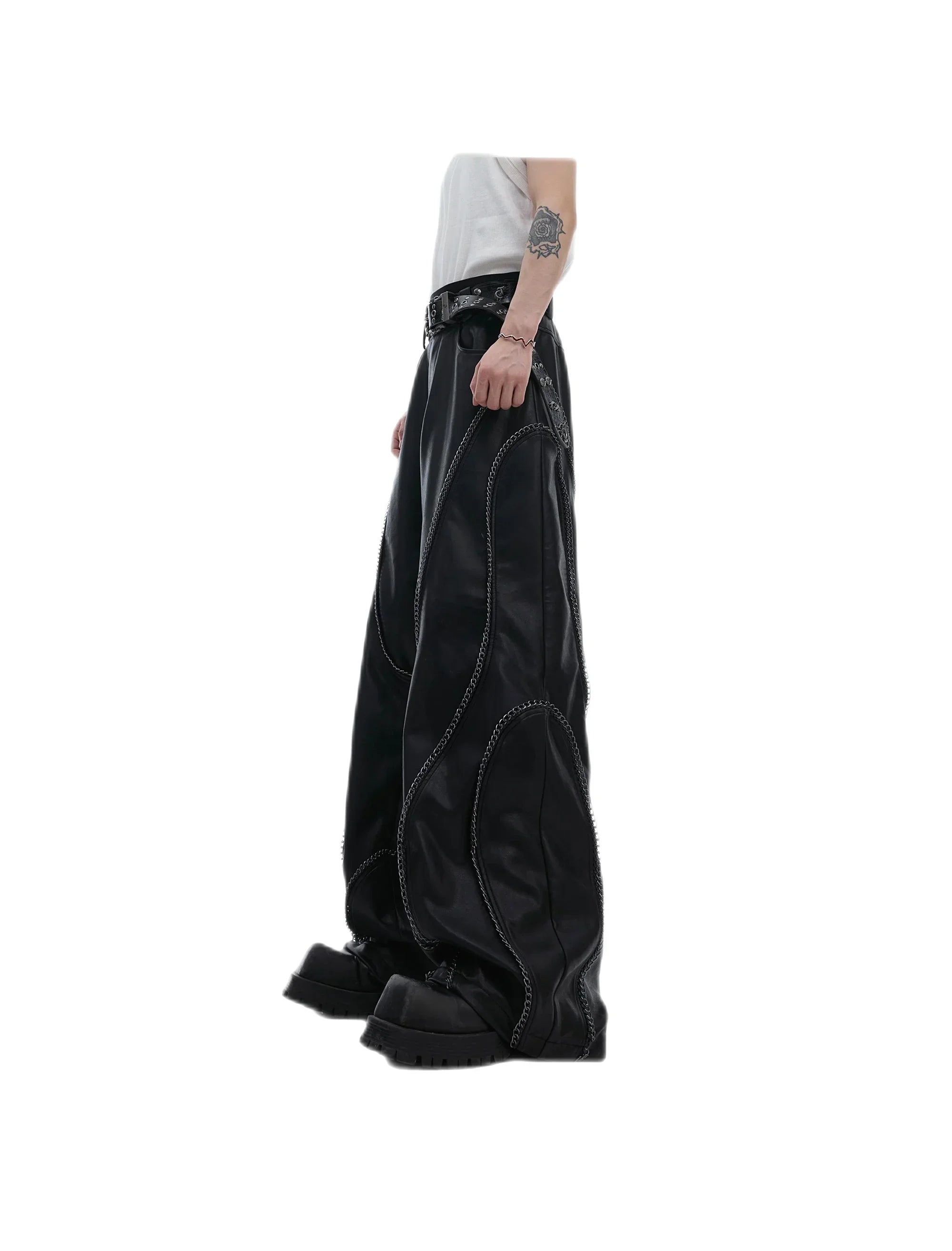 Opium Chain Draped Leather Pants - Fuga Studios