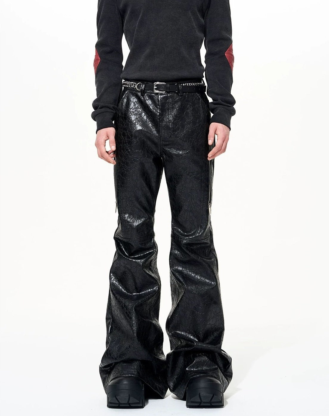 Opium Crackle Leather Pants Schwarz - Fuga Studios