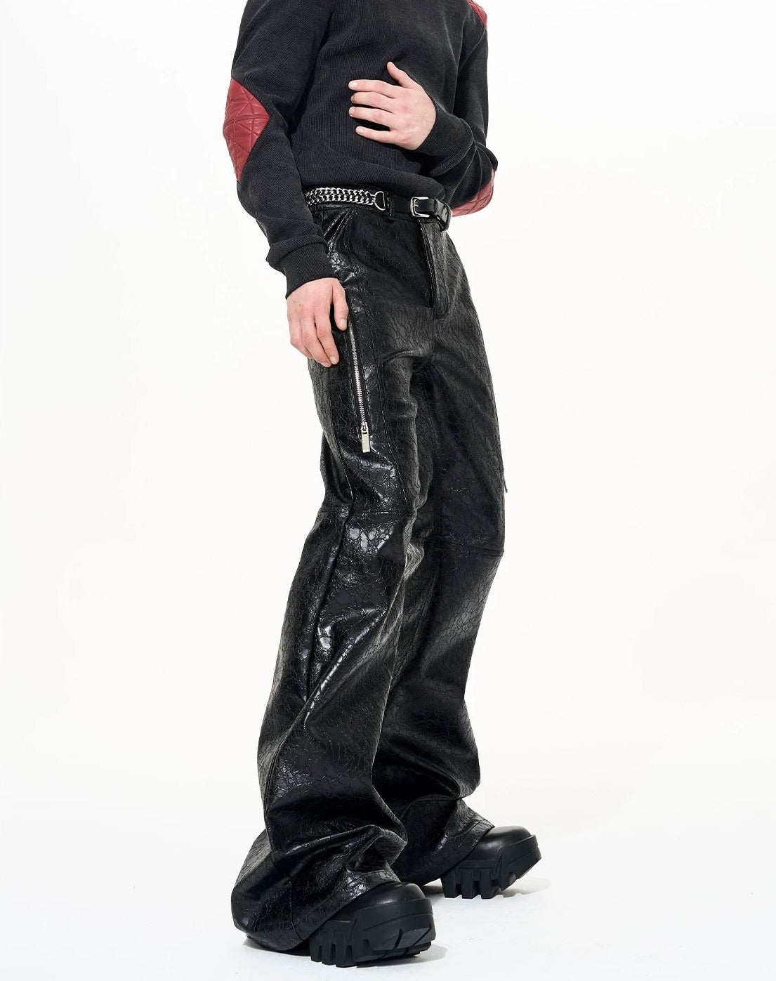 Opium Crackle Leather Pants Schwarz - Fuga Studios