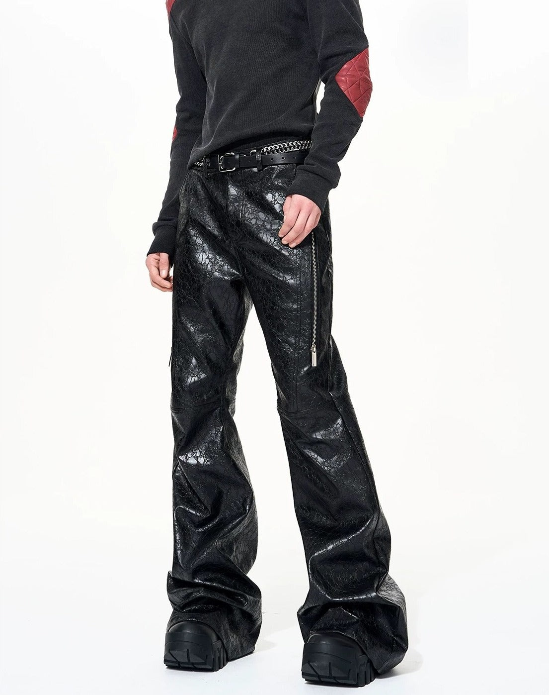 Opium Crackle Leather Pants Schwarz - Fuga Studios