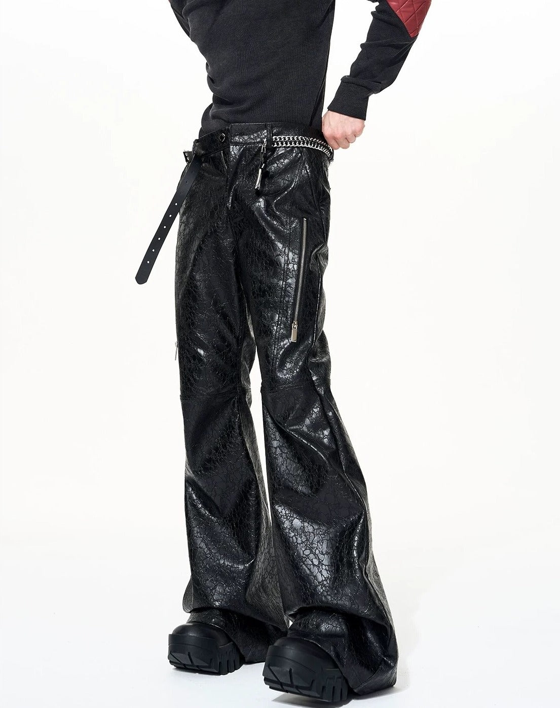 Opium Crackle Leather Pants Schwarz - Fuga Studios